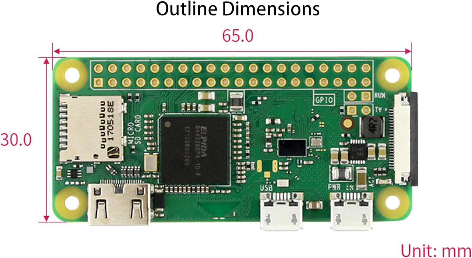 Built-In Wifi and Bluetooth Pi Zero WH, Zero WH Package Comes with Raspberry Pi Zero W with 40PIN Pre-Soldered GPIO Headers +Mini HDMI to HDMI Adapter +Micro USB OTG Cable image number 2