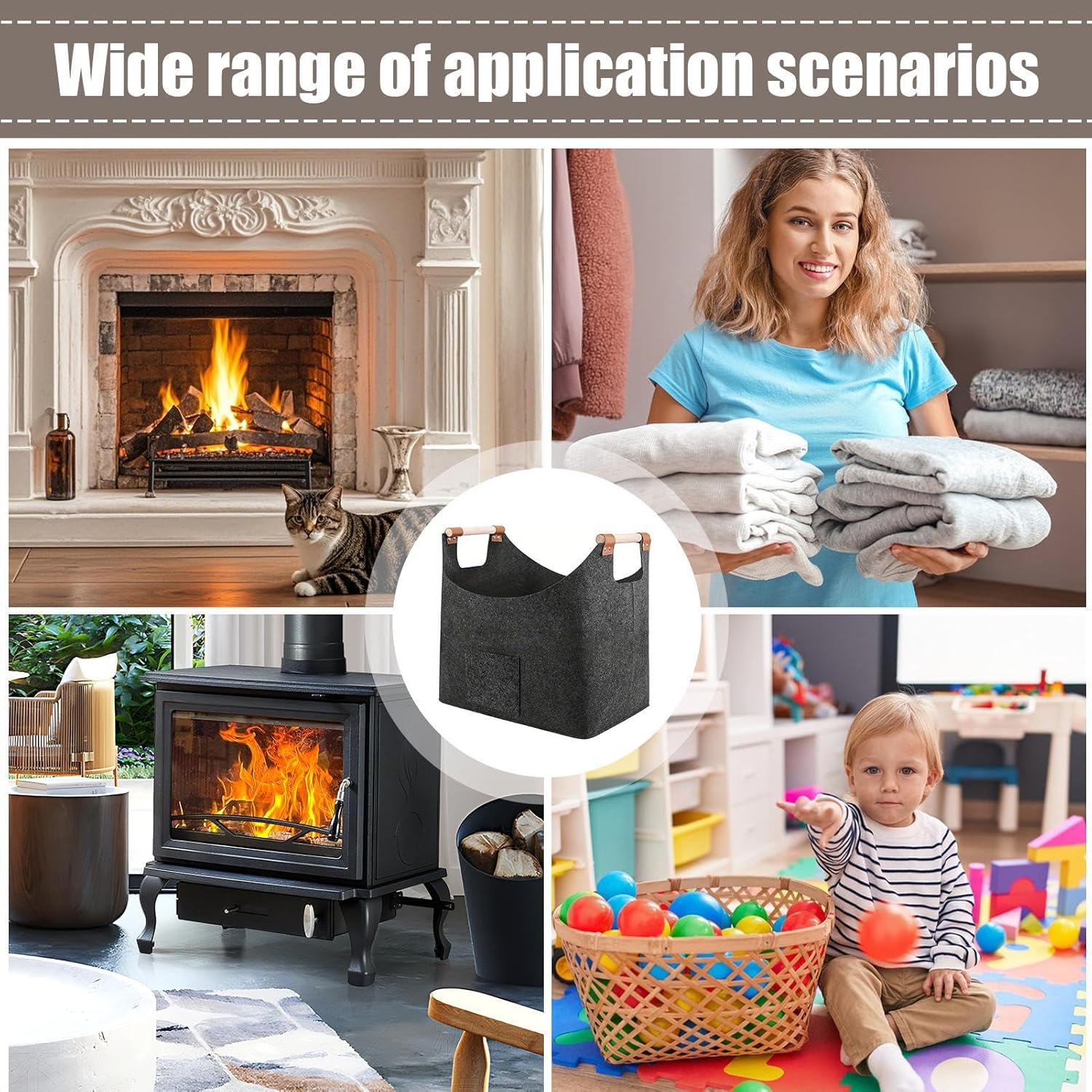 Firewood Carry Bag - Fireplace Log Carrier Holders | Reusable Fireplace Carrier Tote Bag, Portable Multifunctional Log Bag for Indoor, Winter image number 4