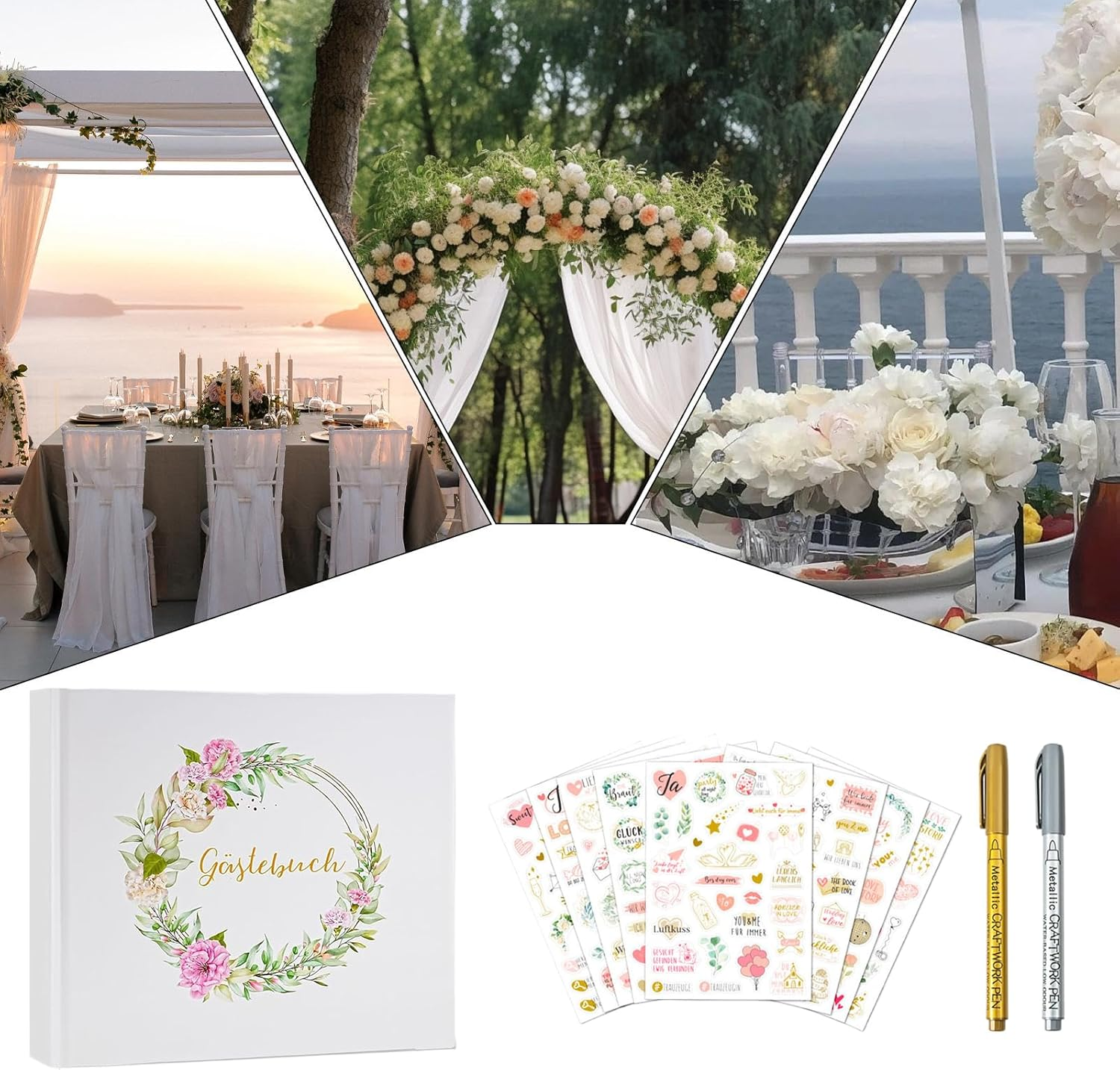 Elegant Wedding Guest Book Scrapbook with Stickers &ndash; Reception Signature Sign-In Book for Graduation, Baby Shower, Birthday, Retirement, and Special Events | Keepsake Memory Album image number 3