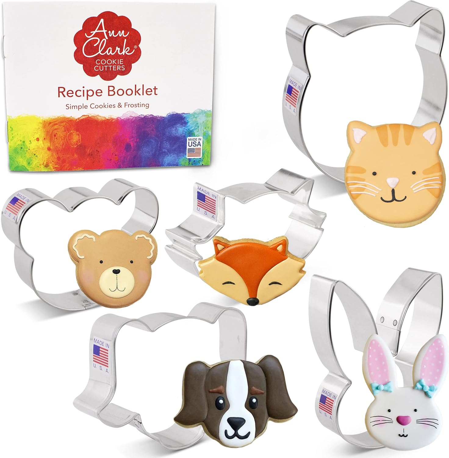 Animal Faces Cookie Cutters 5-Pc. Set Made in the USA by Ann Clark, Cat, Dog, Bear, Raccoon/Fox, Bunny image number 6