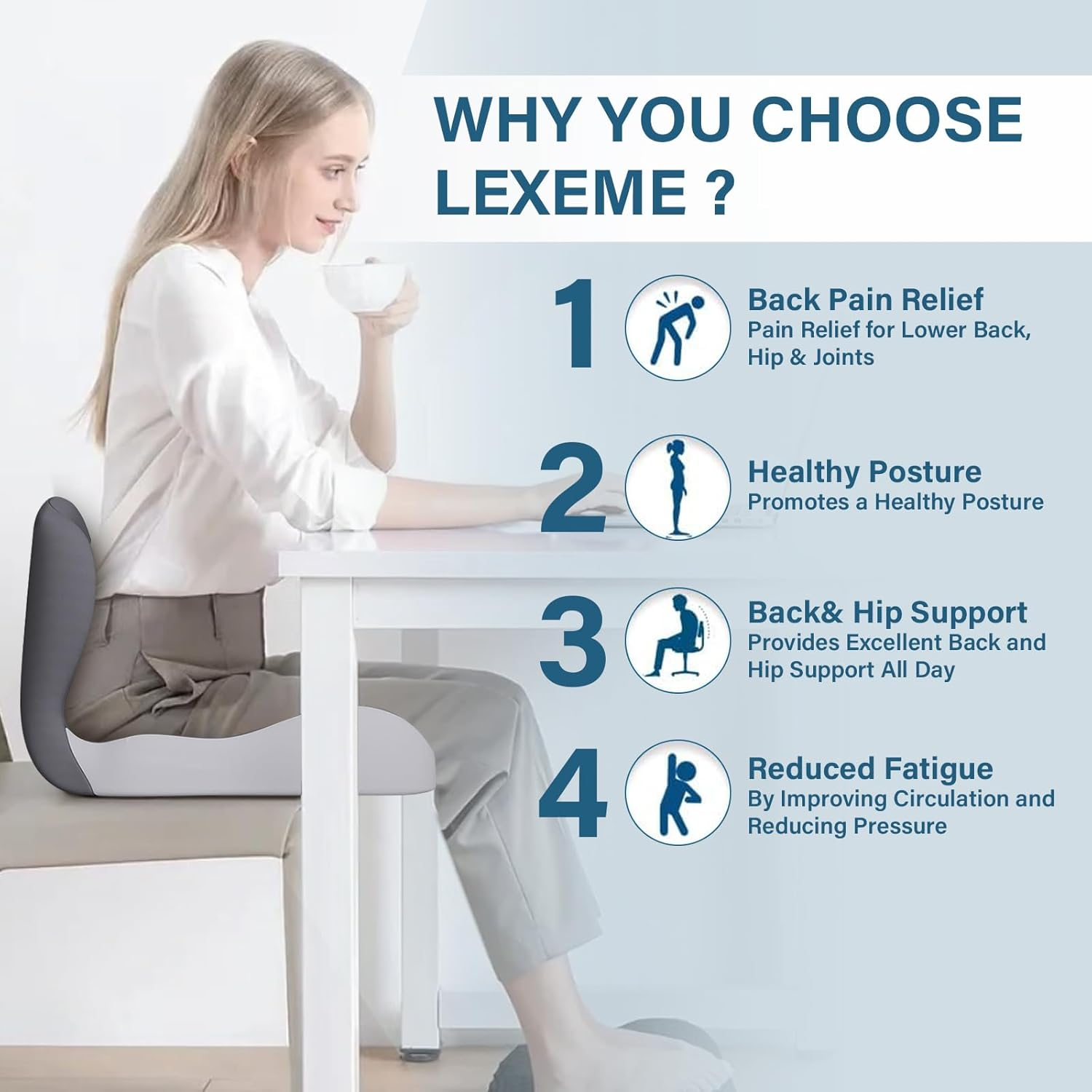 Office Chair Cushion with Lumbar Support Pillow Memory Foam Seat Cushions Ergonomic Dual Layer Integrated Back Pillow for Sciatica Pain Relief for Office Gaming Chair image number 4