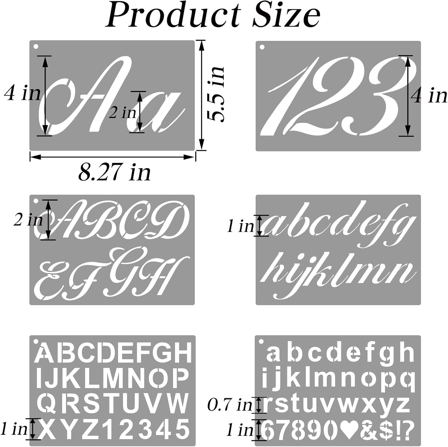 BAMIDELE Letter Stencils for Painting on Wood, 50 Pcs Calligraphy Alphabet Drawing Templates with Numbers, Signs, Flowers, Reusable Cursive Plastic Art Craft Stencils