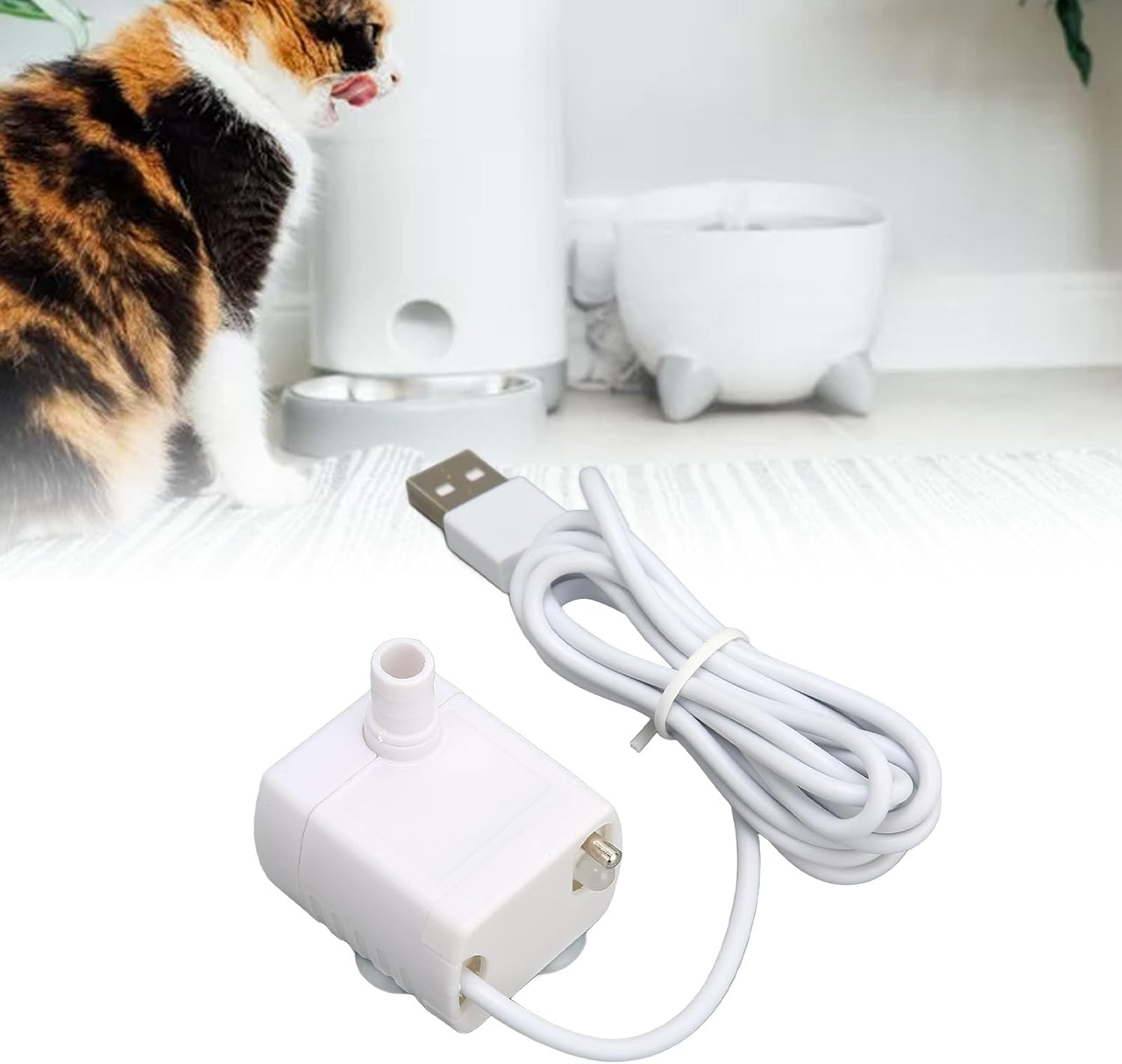 Cat Water Fountain Pump - Mini Water Dispenser with Quiet USB Powered DC Brushless Motor, Pet Fountain Replacement Pump to Prevent Dry Burning for Drinking Fountain image number 2