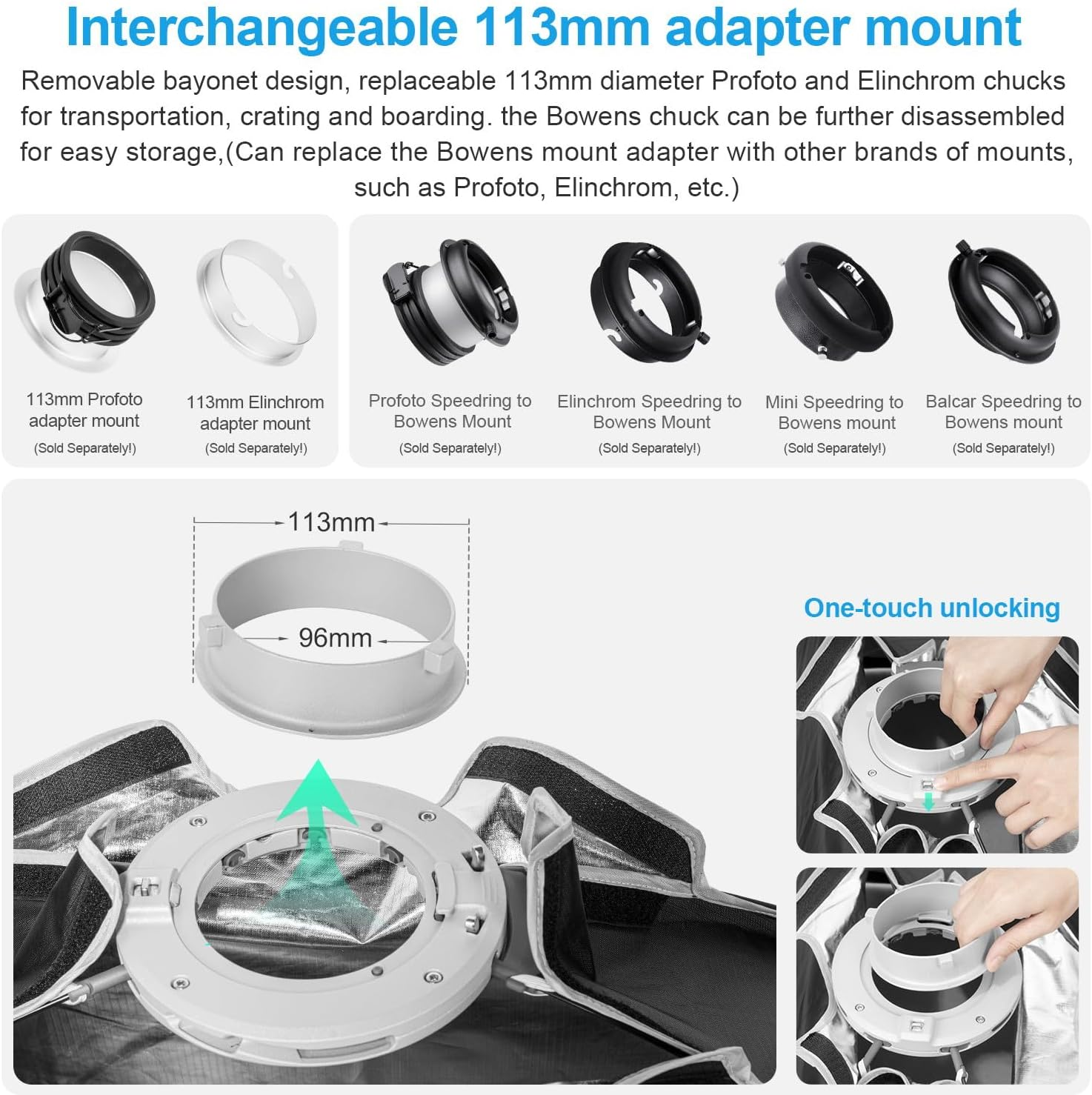 FOMITO 14"X63"/35X160Cm Rectangular Softbox, Quick Release Bowens Mount Softbox with Honeycomb Grid, Light Diffusers, Bag for Godox SL-60W SL60IID SL150R SL300R Aputure 120D Etc - 12"X47"/30*120Cm Softbox + Grid image number 3