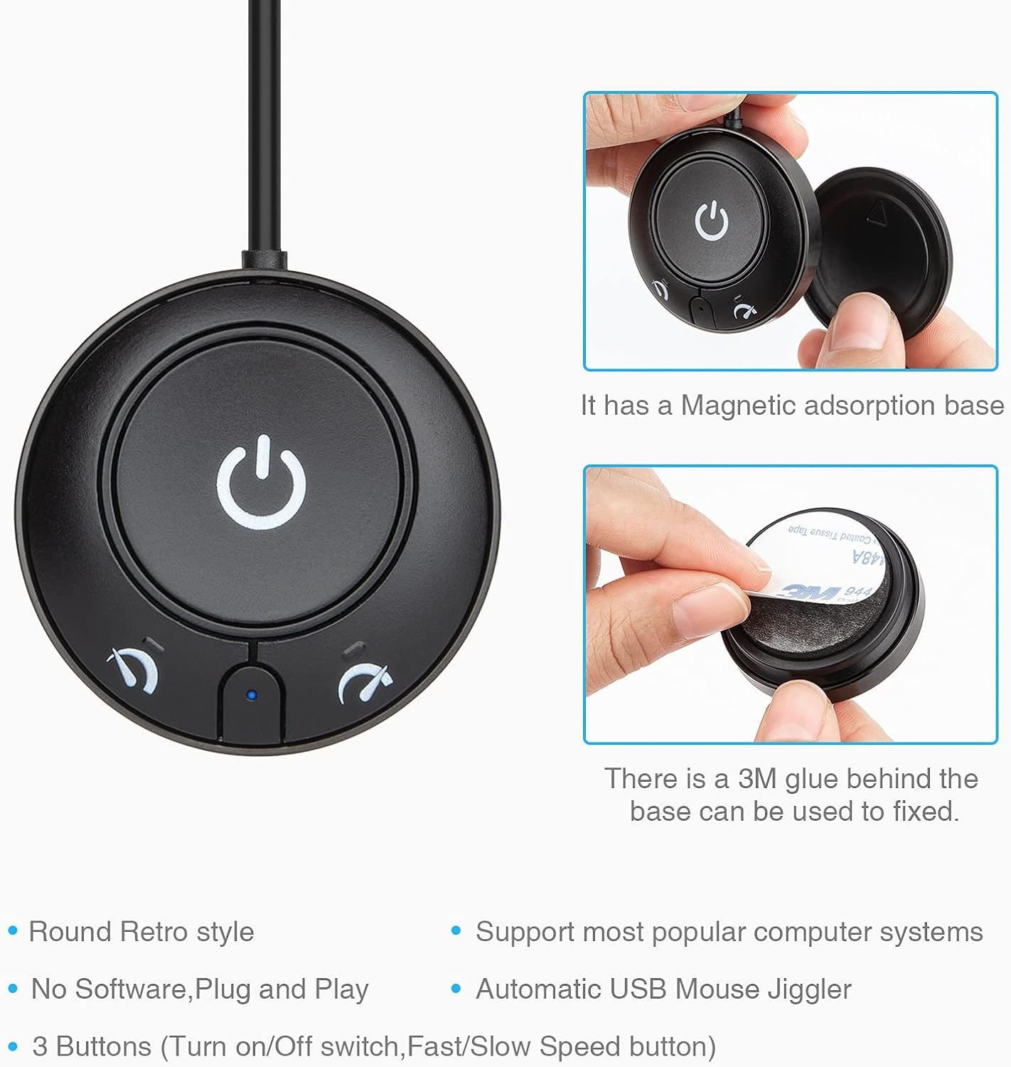 Rii Mouse Jiggler Non-Detectable, USB Mouse Jiggler with On/Off Switch, Driver-Free Computer Mouse Mover, Choice of Two Speeds - Black image number 5