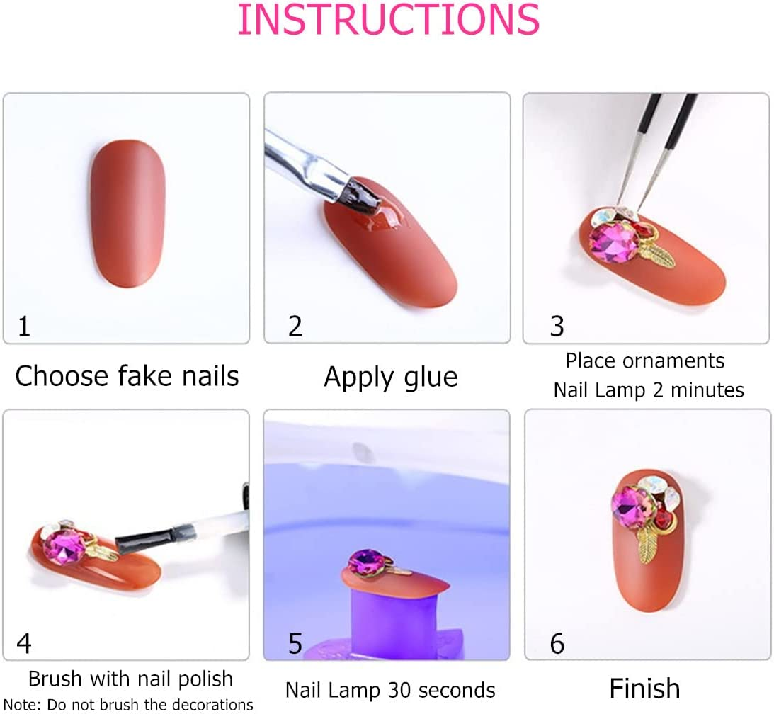 Ginojex DIY Manicure Art Design 3D Nail Charms Mixed-Style Pink Crystal Rhinestone Star Moon Metal Rivet Nail Decoration image number 4