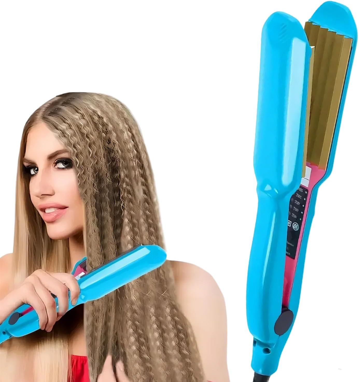 Pro Hair Crimper for Women/Girls Professional Volumizing Crimping Iron for Fluffy Style 30S Rapid Heating Fluffy Corn Iron (Blue)