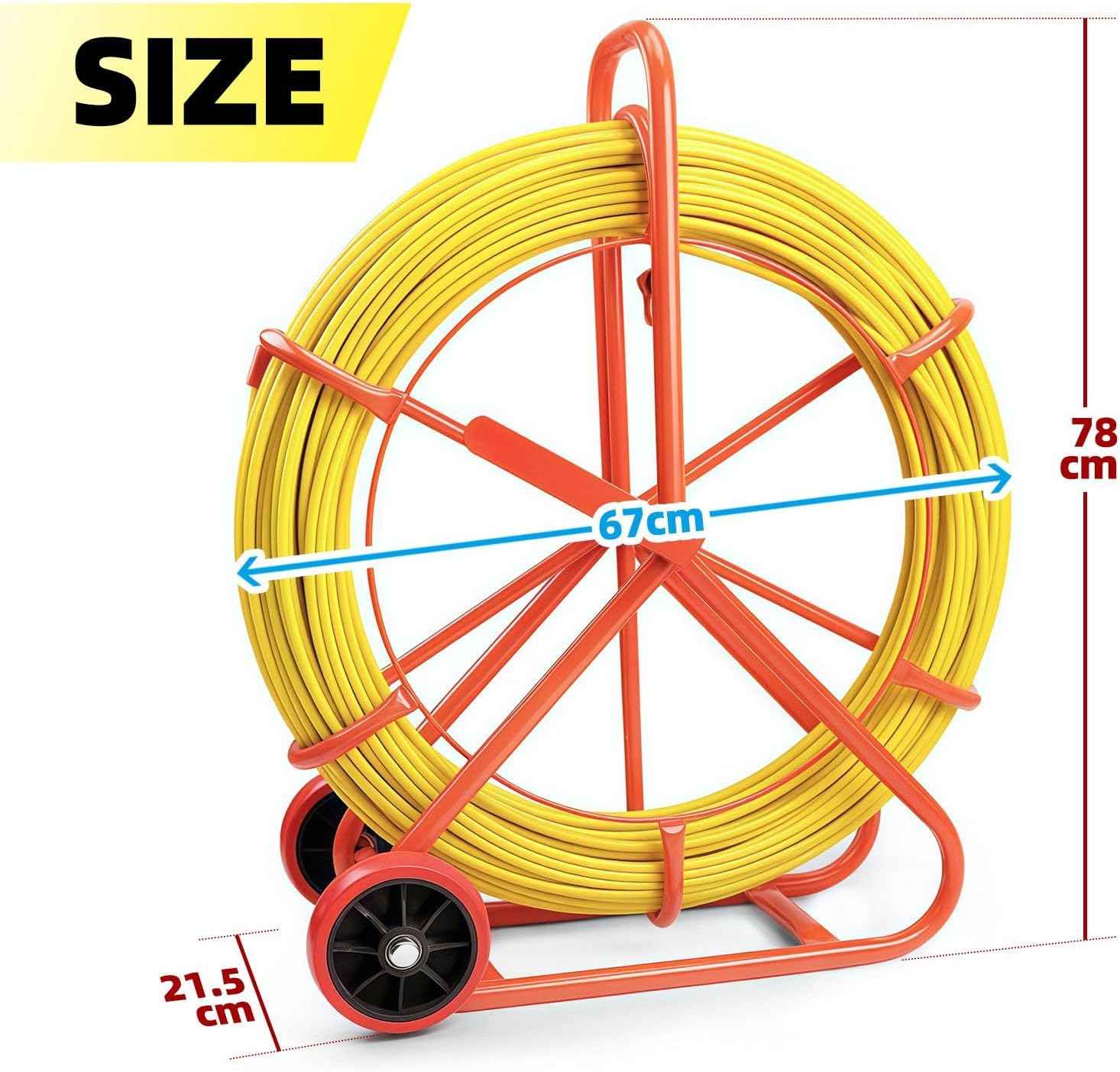 AUSWAY Fish Tape Puller Fibreglass Wire Cable Running Rod Duct Rodder 150Mx8Mm Electrical NBN Fishtape Pulling Tool Brake Wheels Portable Steel Reel Stand image number 5