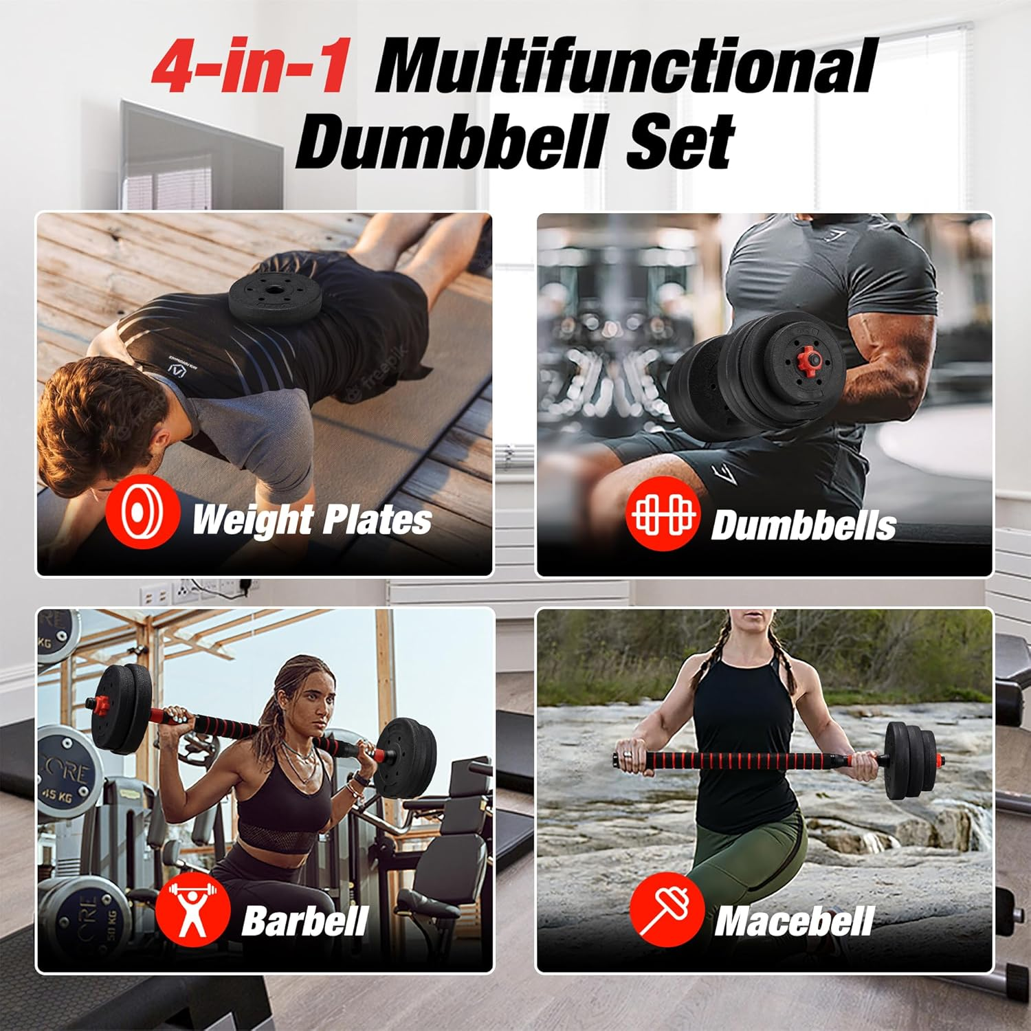 Propulse Adjustable Dumbbell Set &ndash; Dumbbells & Barbell Set with Connector, Multifunctional Home Gym Equipment for Men/Women, Convertible to Kettlebell, Push-Up Stand, Compact Cast Iron Weight Plates&zwnj; image number 5