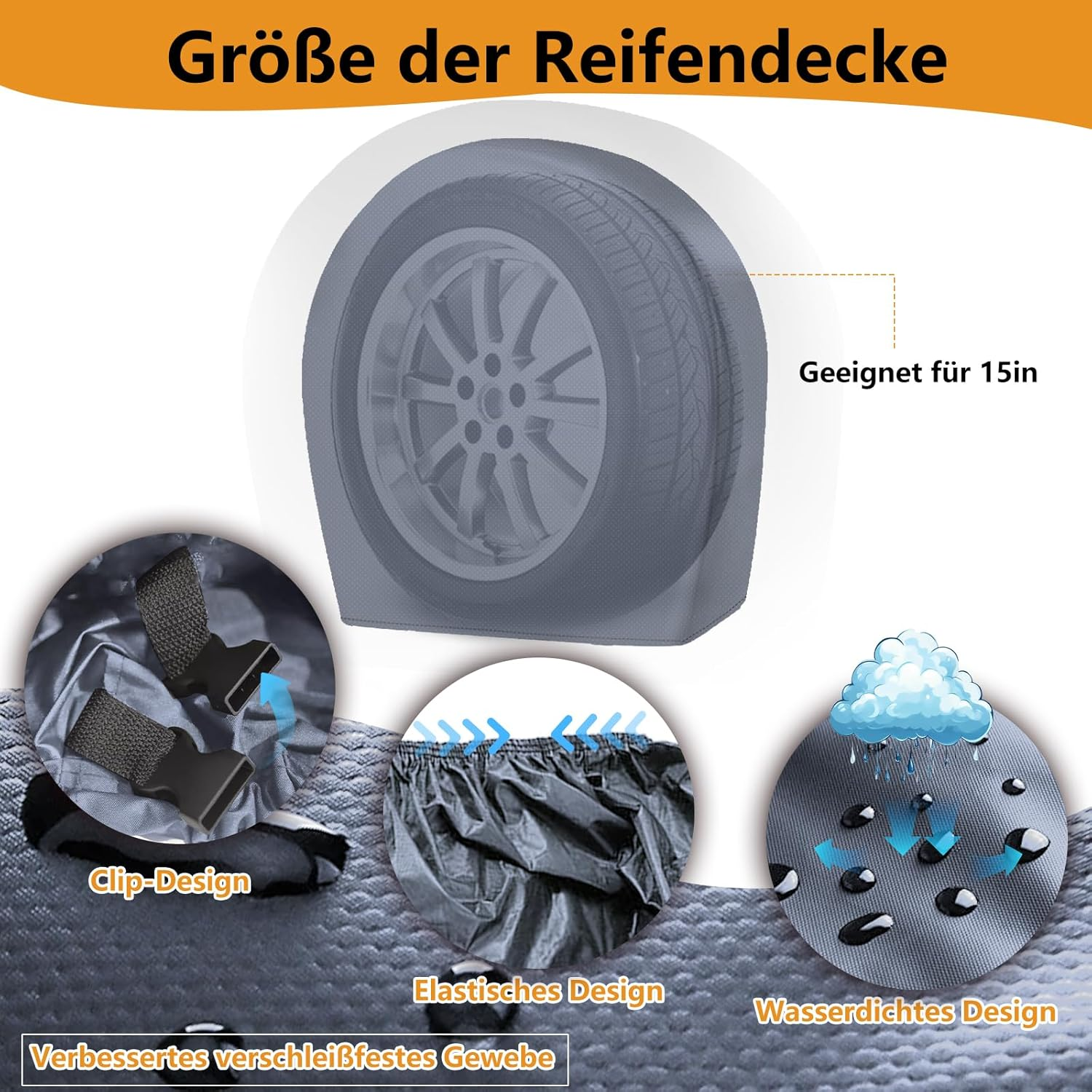 Caravan Wheel Cover, Tyre Cover, Caravan, All-Round Protection, UV Protection, Waterproof, Dustproof, Universal Caravan Tyre Cover (15 Inches, Pack of 4)