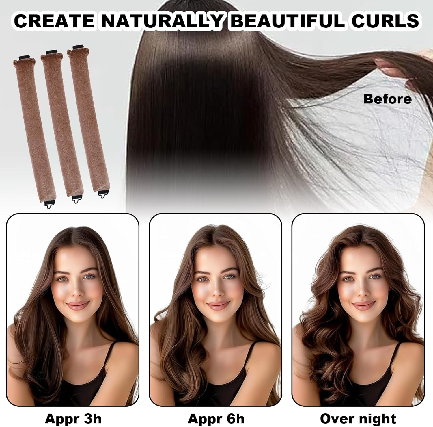 Pack of 3 Heatless Curls, Flexi Rods with Hooks, Overnight Curlers for Different Hair Types, Long and Short Hair image number 1