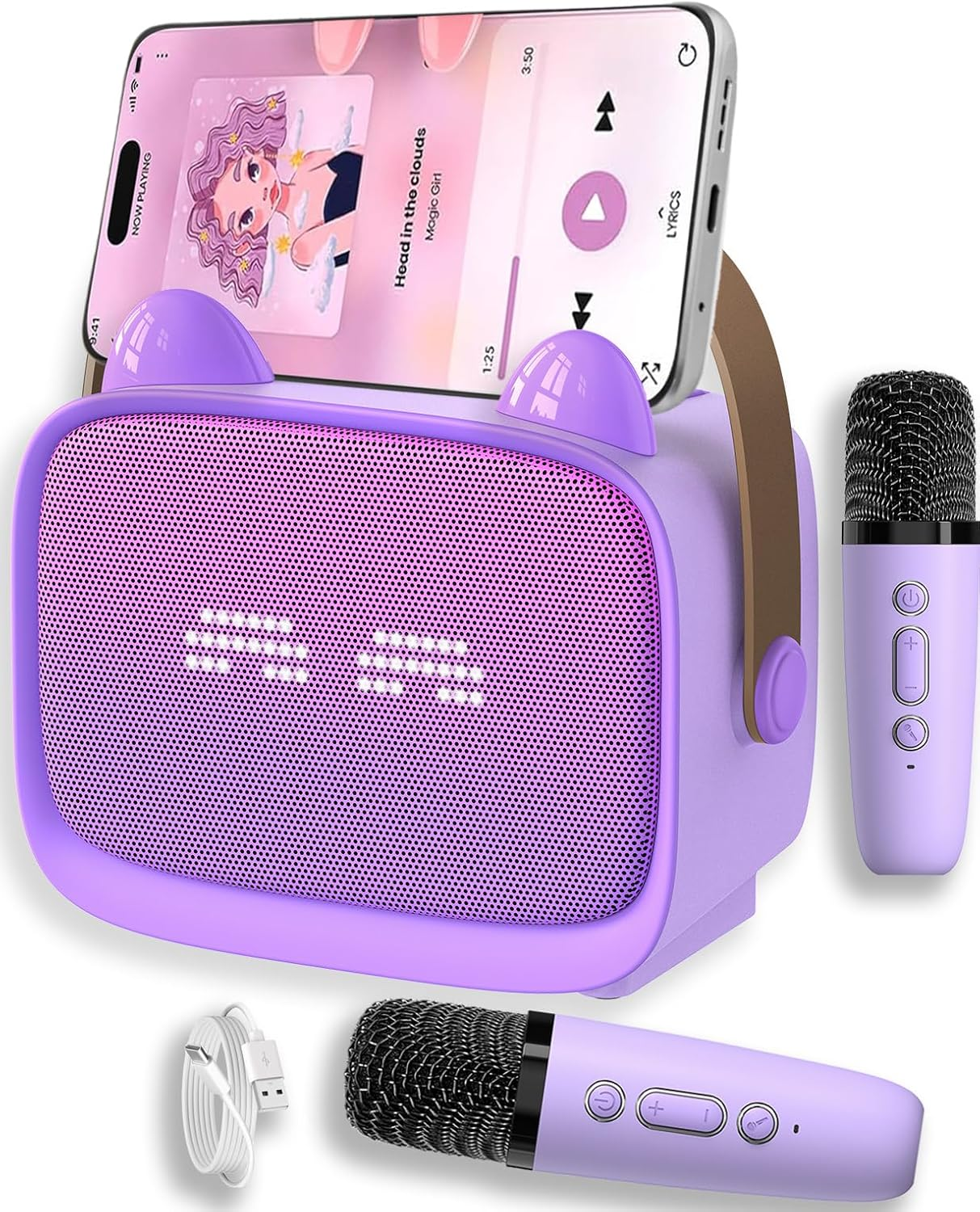 ZONEY Mini Karaoke Machine for Kids, Portable Bluetooth Karaoke Speaker with 2 Wilreless Microphones with LED Lights, Birthday Kids Toys Gifts for Girls Boys 4, 5, 6, 7, 8, 9, 10 +Year Old, Purple