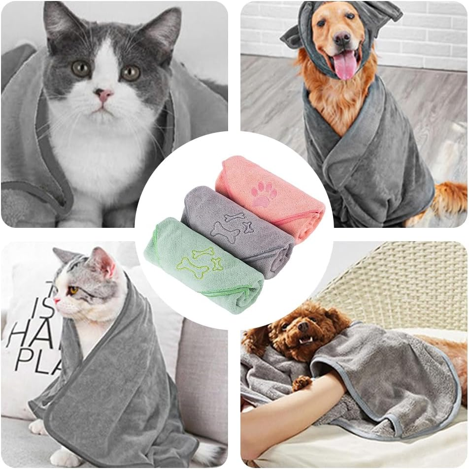 Pack of 3 Large Microfiber Pet Towels, Quick Dry Dog & Ca Washcloths, Super Absorbent Sweat Rags, for Pet Bathing, Grooming, and Drying 50X100 CM image number 1