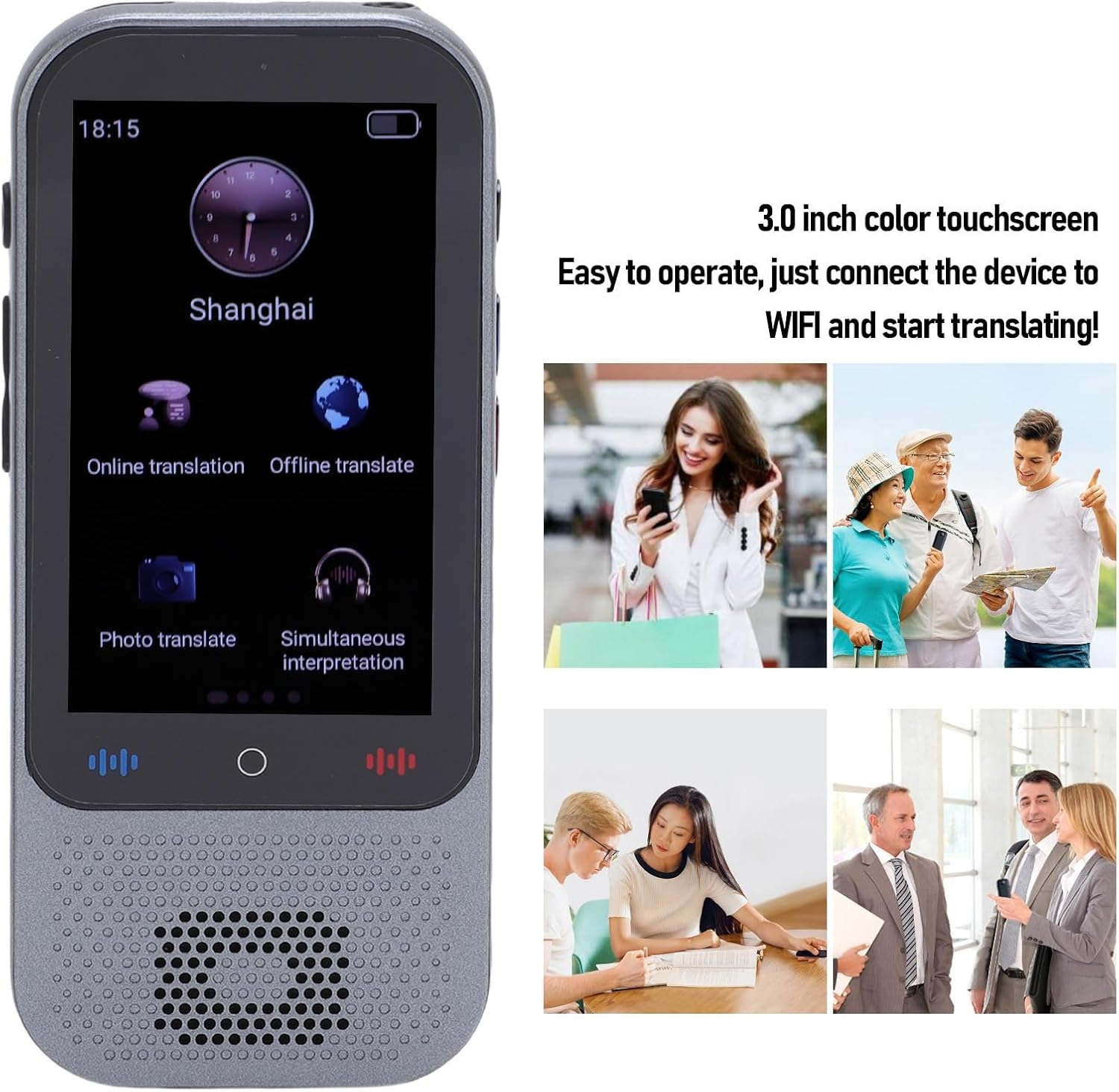 138 Language Translator Device, 1GB +8GB Offline Online Photo Voice Translation, Real Time Two Way Voice Translation Device with 3.0In Touch Screen, for Travel Business Learning image number 1