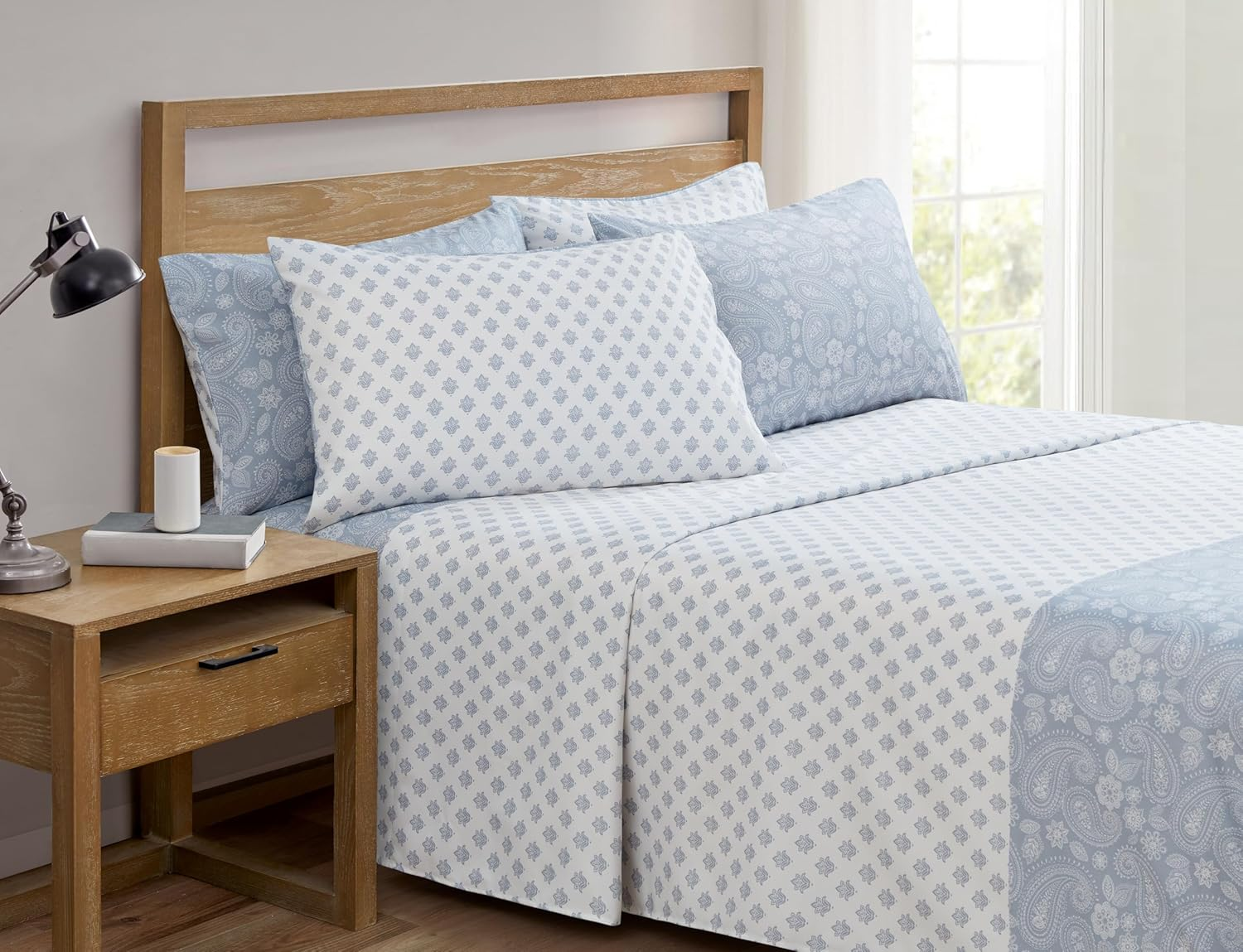 Turnstyle Paisley Pop Blue 6 Piece Queen Sheet Set image number 1