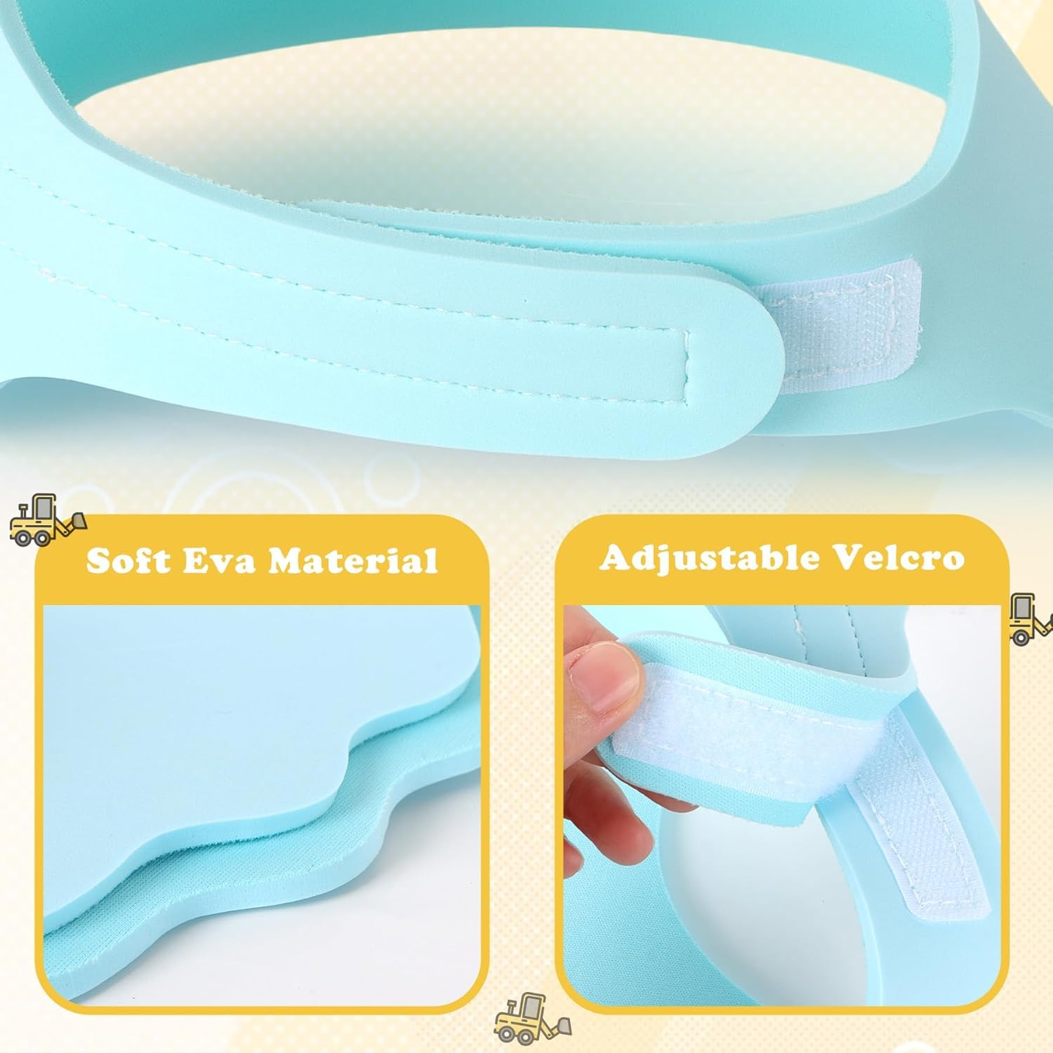 Ainelure Baby Shower Caps Shield - Adjustable Kids Shower Cap Bath Shampoo Washing Hair Protection Soft Cartoon for Baby Toddler - Excavator-Blue image number 5