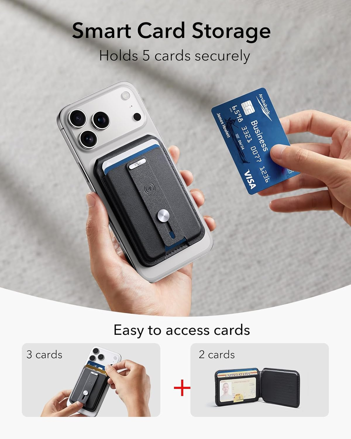 ESR Geo for Magsafe Wallet with Full Find My Functionality,5 Card-Holder, RFID Blocking, Magnetic Wallet for Iphone 17/16/15/14/13/12 Series,With Adjustable Stand, Black - Black image number 3