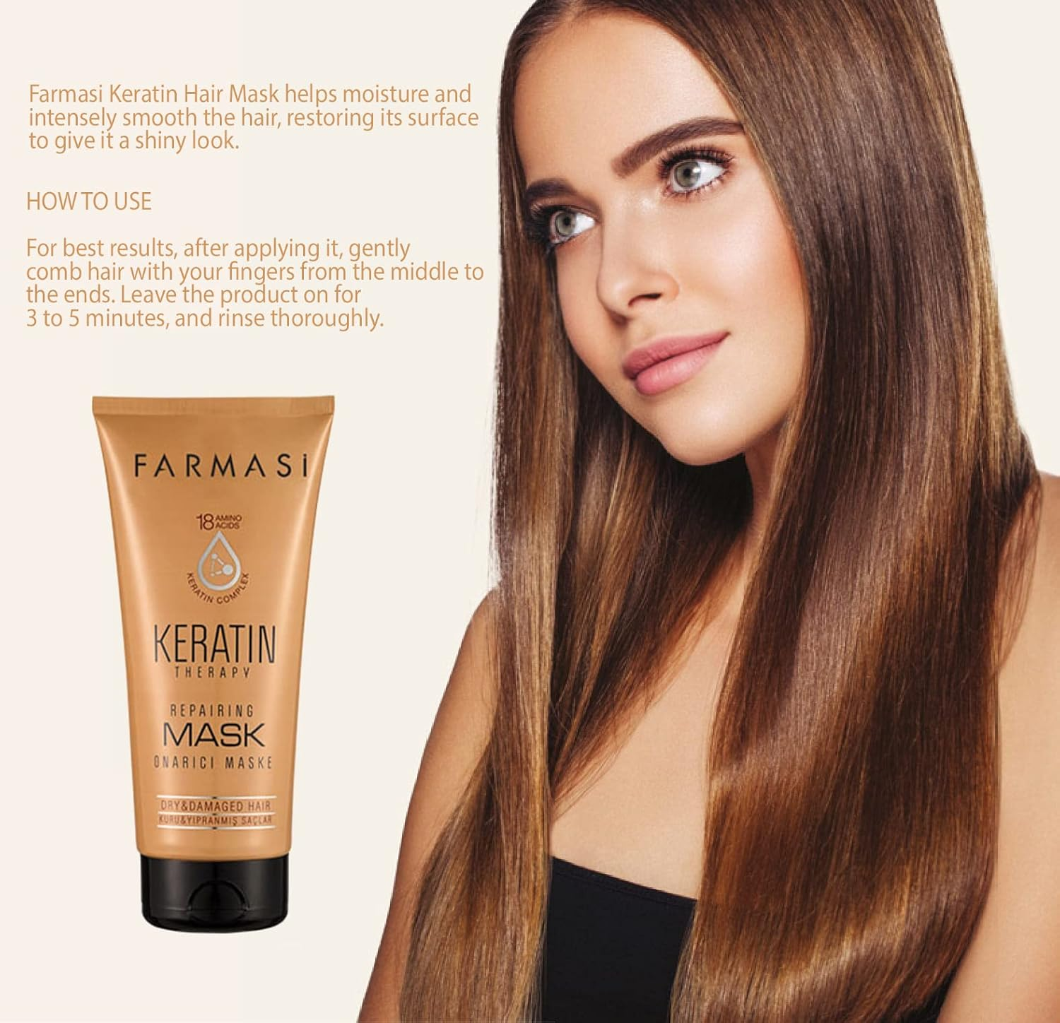 FARMASI Professional Keratin Therapy Repairing Hair Mask, Dry Damaged Color Treated Hair Restore, All Hair Types 6.7 Fl. Oz / 200 Ml image number 6