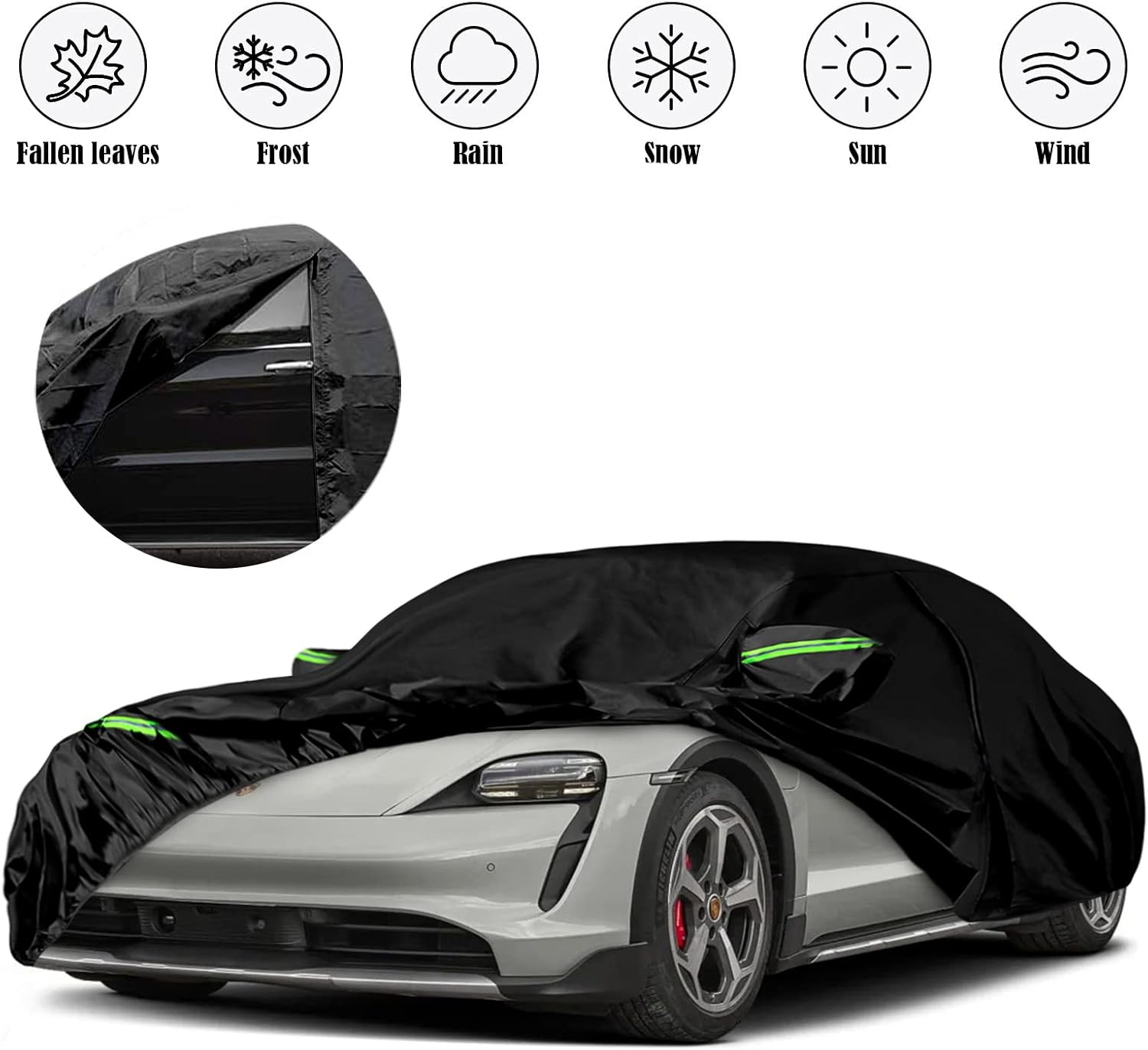 Waterproof Car Cover Replace for 2019-2025 Porsche Taycan, 6 Layers All Weather Custom-Fit Car Cover with Zipper Door, Charging Port for Snow Rain Dust Hail Protection image number 4