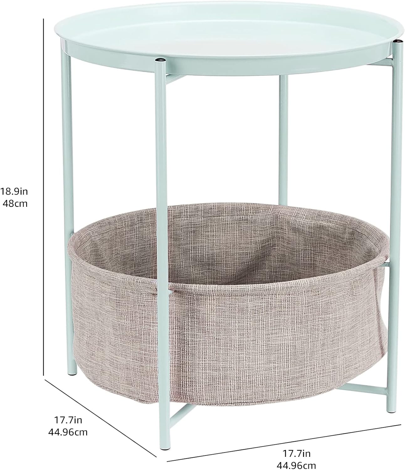 Amazon Basics round Storage End Table, Side Table with Cloth Basket, Mint Green/Heather Gray, 45.72 Cm X 45.72 Cm X 48.26 Cm image number 3
