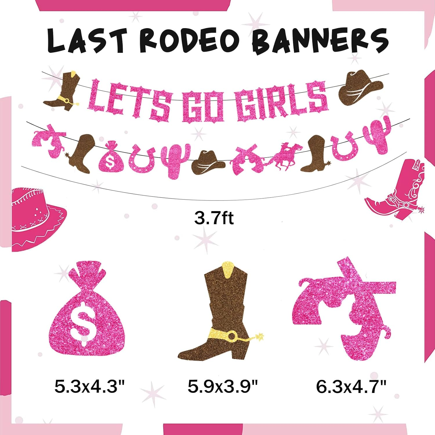 Hombae 101 Pcs Last Rodeo Bachelorette Party Decorations, Nashville Cowgirl Western Bachelorette Bridal Shower Fringe Curtain Balloon Garland Lets Go Girl Glitter Banner 4D Disco Ring Pink Silver image number 2