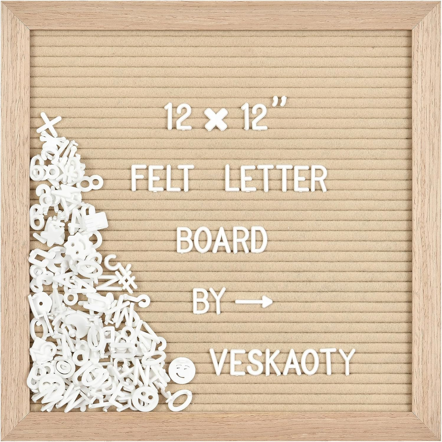Veskaoty Felt Letter Board with 460 Letters, Numbers & Symbols - 12 X 12 Inch Changeable Message Board with Wooden Frame Wall Mount Hook, (Gray Board & Wood Frame), (PL-GW-12B)