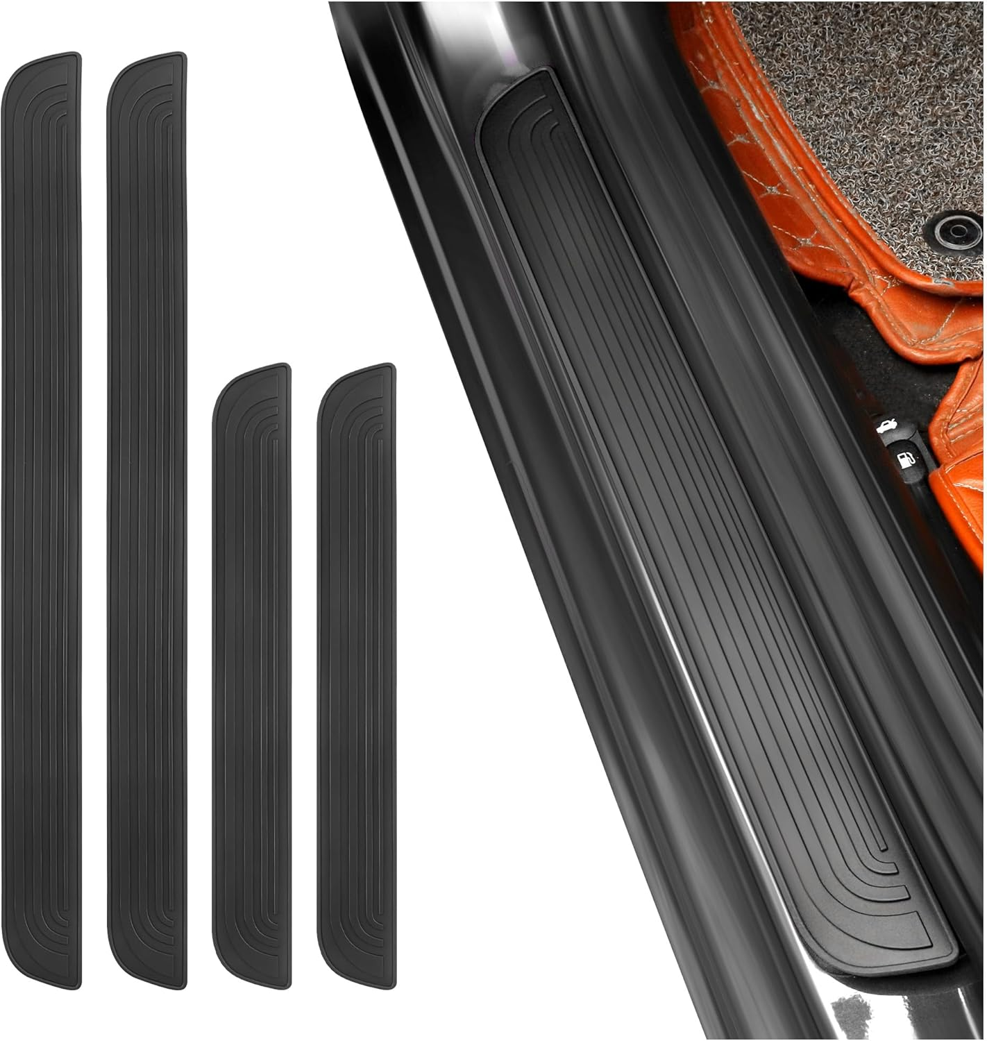 4PCS Car Door Sill Protector,Anti-Scratch & Waterproof Car Door Sills Scratch Protection,Universal Car Exterior Accessories Automotive Door Entry Guard for Car,Truck,Suv (Black Red, Width 1.96")