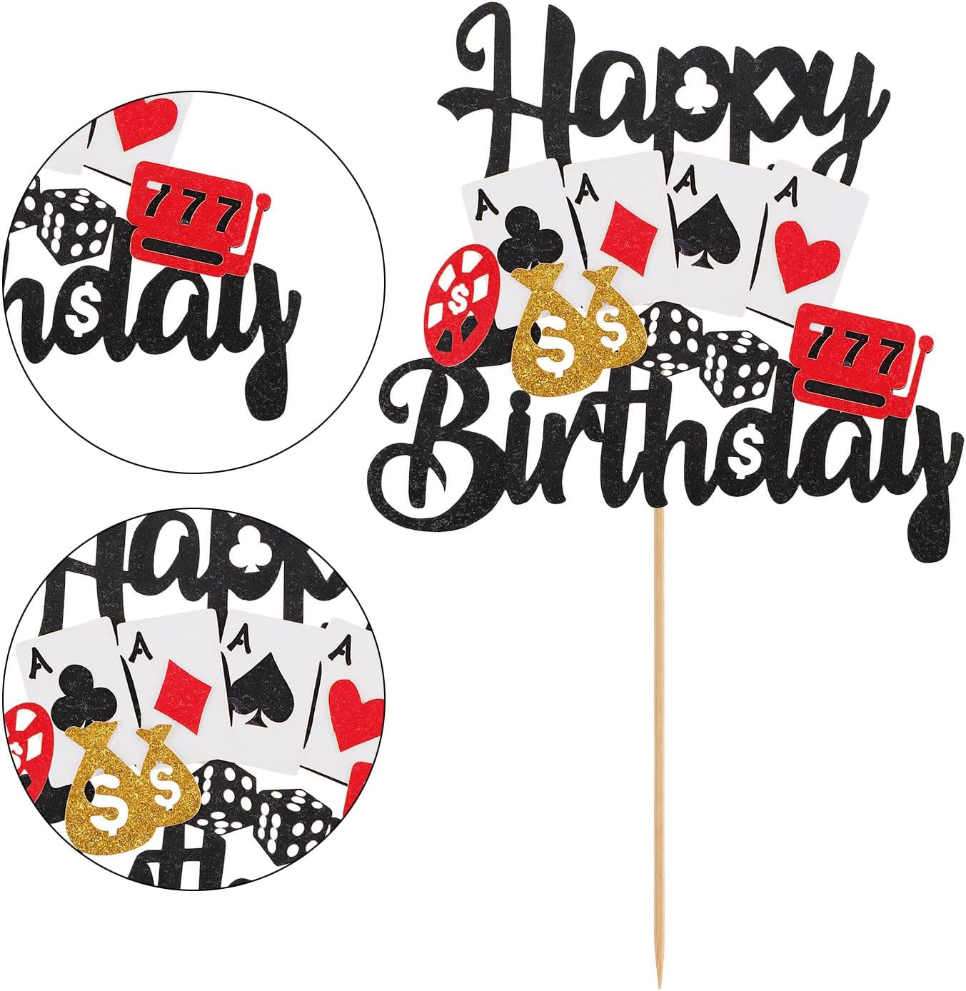 Casino Cake Topper, Happy Birthday Poker Game Cake Topper Casino Theme Cake Decoration for Las Vegas Casino Night Theme Birthday Party Supplies image number 4