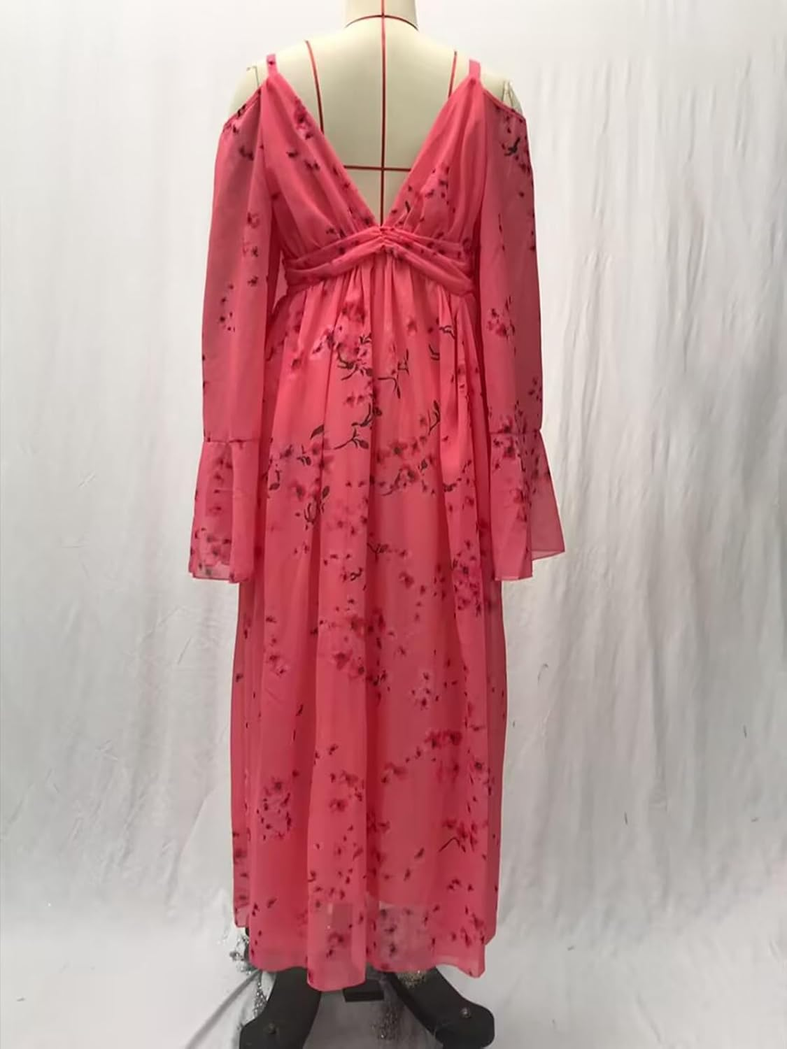 Qiribati Maternity Dress Suspender Deep V Neck Pregnant Clothes Printed Sexy Long Sleeve Pleated Maxi image number 1