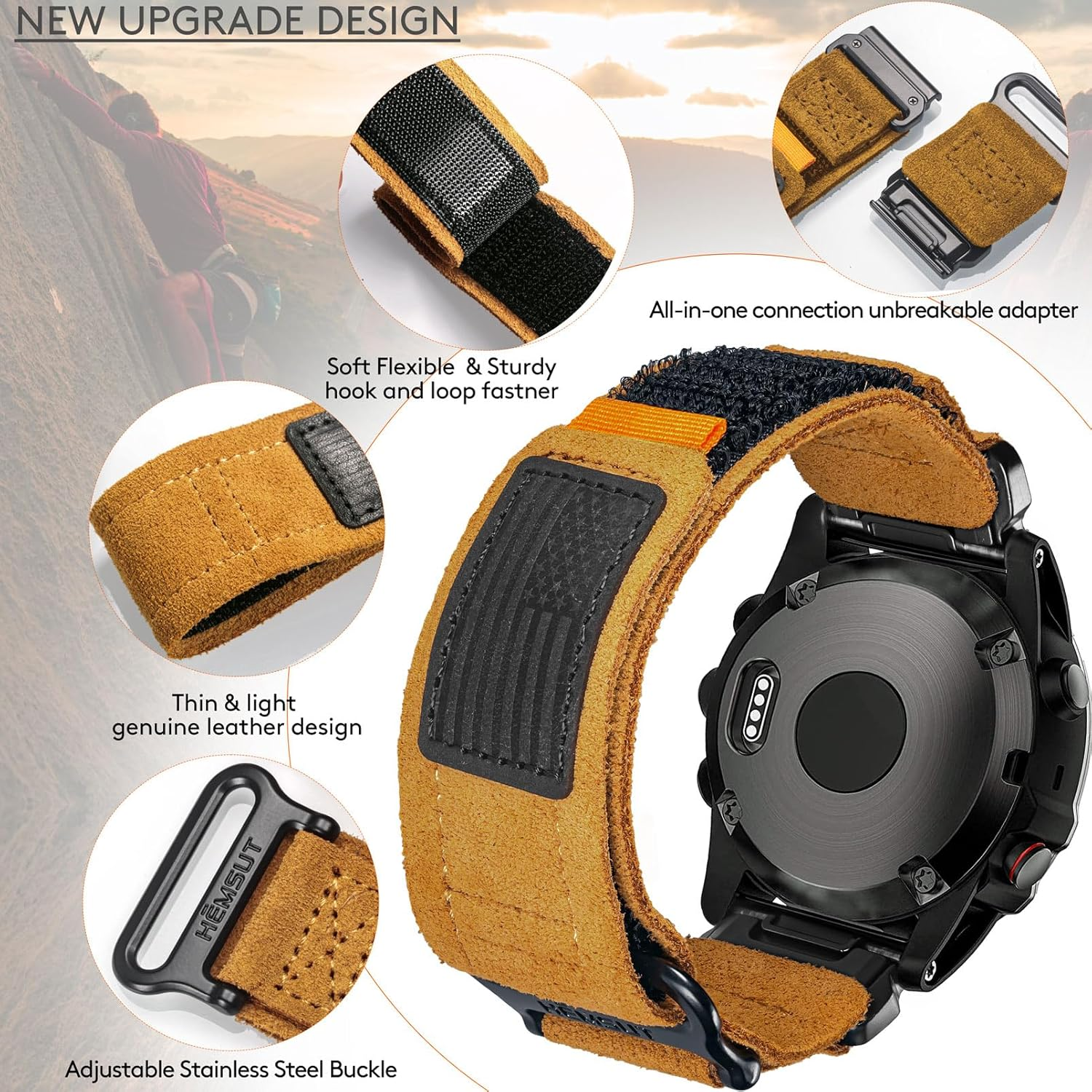 Compatible Fenix 5 Band 22Mm Width Soft Leather Watch Strap for Fenix 5 Plus/Fenix 6/Fenix 6 Pro/Fenix 7/Exip/Forerunner 935/945/Approach S60/Quatix 5 image number 2
