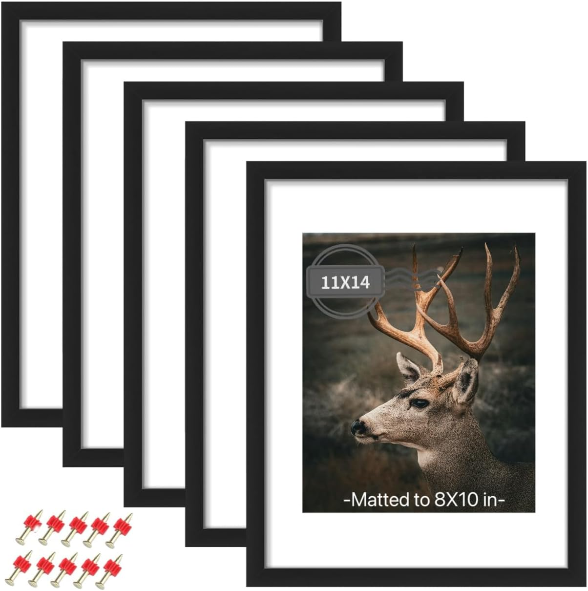 AIGOMIO 11X14 Picture Frame Set of 5, 14X11 Plexiglass Picture Frame for 8X10 with Mat or 11X14 without Mat, Wall Gallery Display Frame (Gold)
