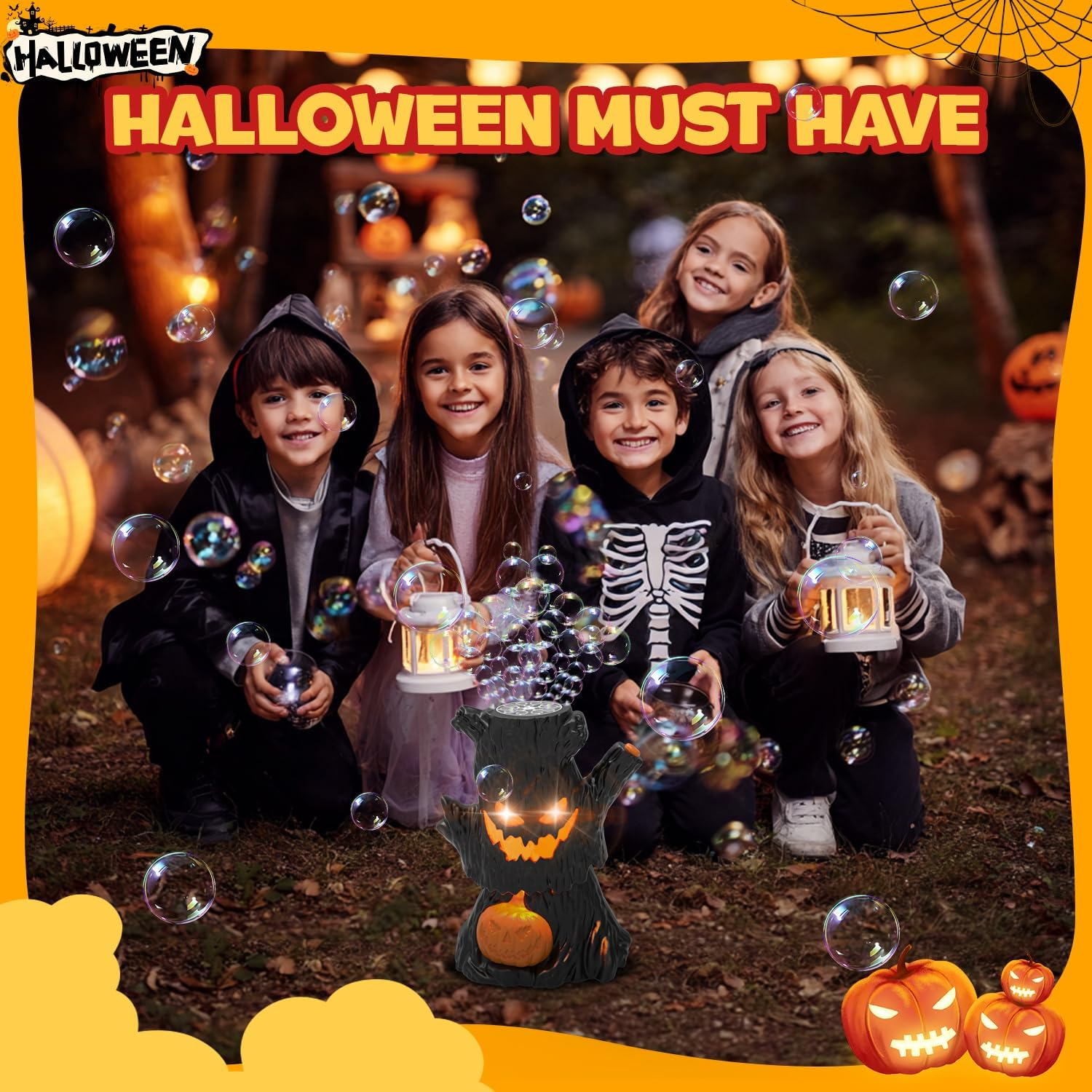 Halloween Bubble Machine, Haunted Stump Bubble Blower, USB Rechargeable, Wobbly Head Fun, Glow Eyes - Halloween Decorations Tree Toys Gifts for Kids, Boys, Girls image number 6