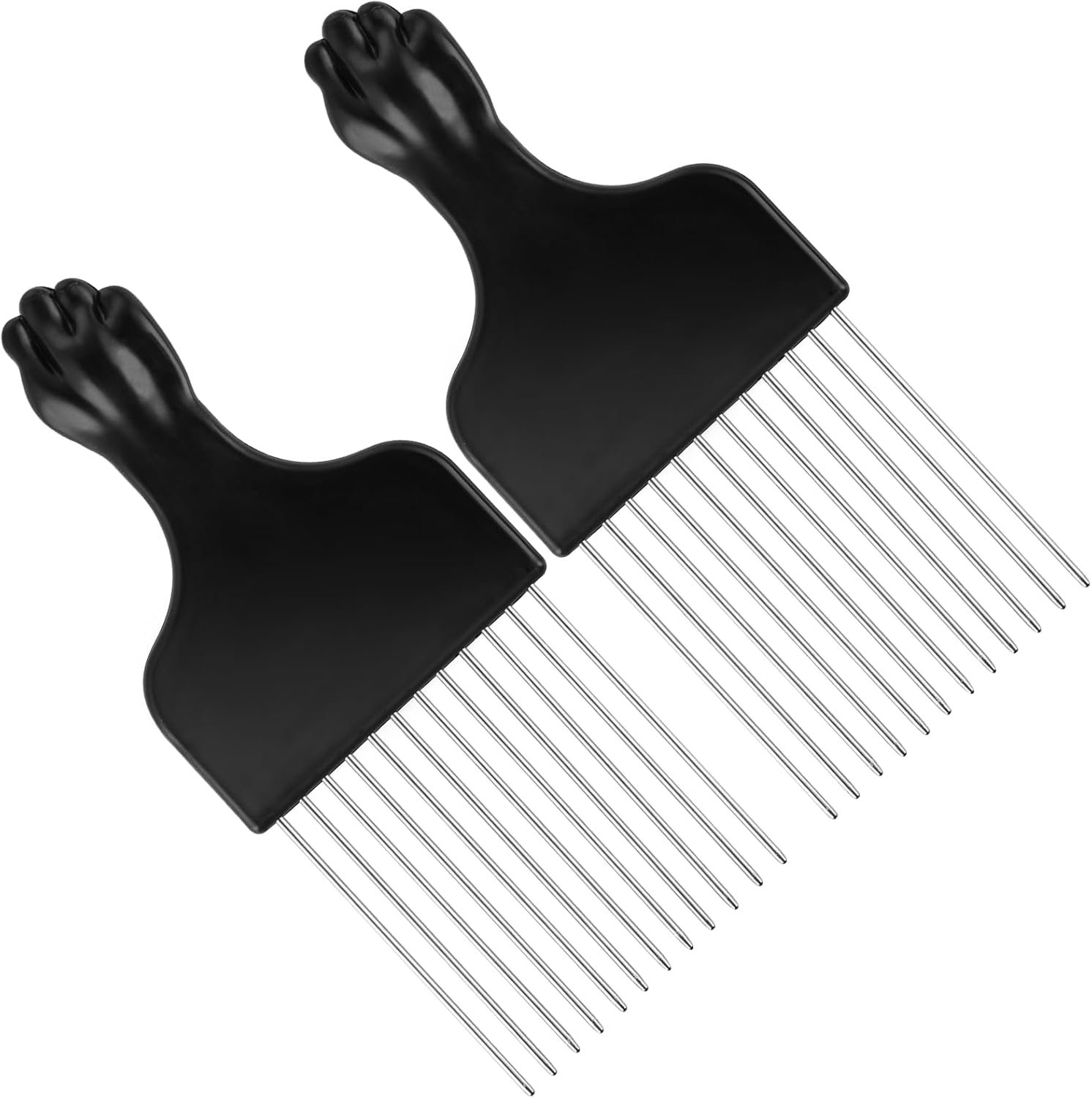 2 Pack Hair Picks for Afro, Curly Styling for Detangling and Styling, Hair Pick- Metal Hairdressing Tools for Women and Men (Black)