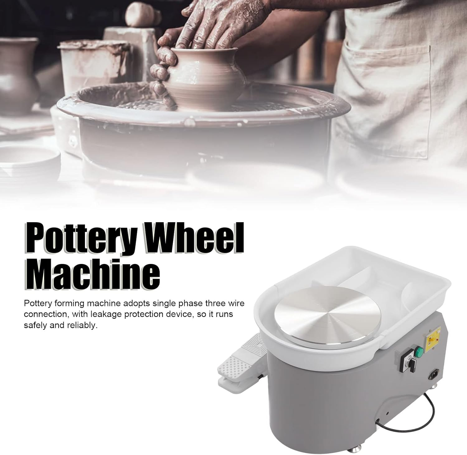 Pottery Wheel Machine, Pottery Machine Grey 350W Removable Tray Leakage Protection Stepless Speed Change with Foot Pedal for DIY (AU Plug 220V)
