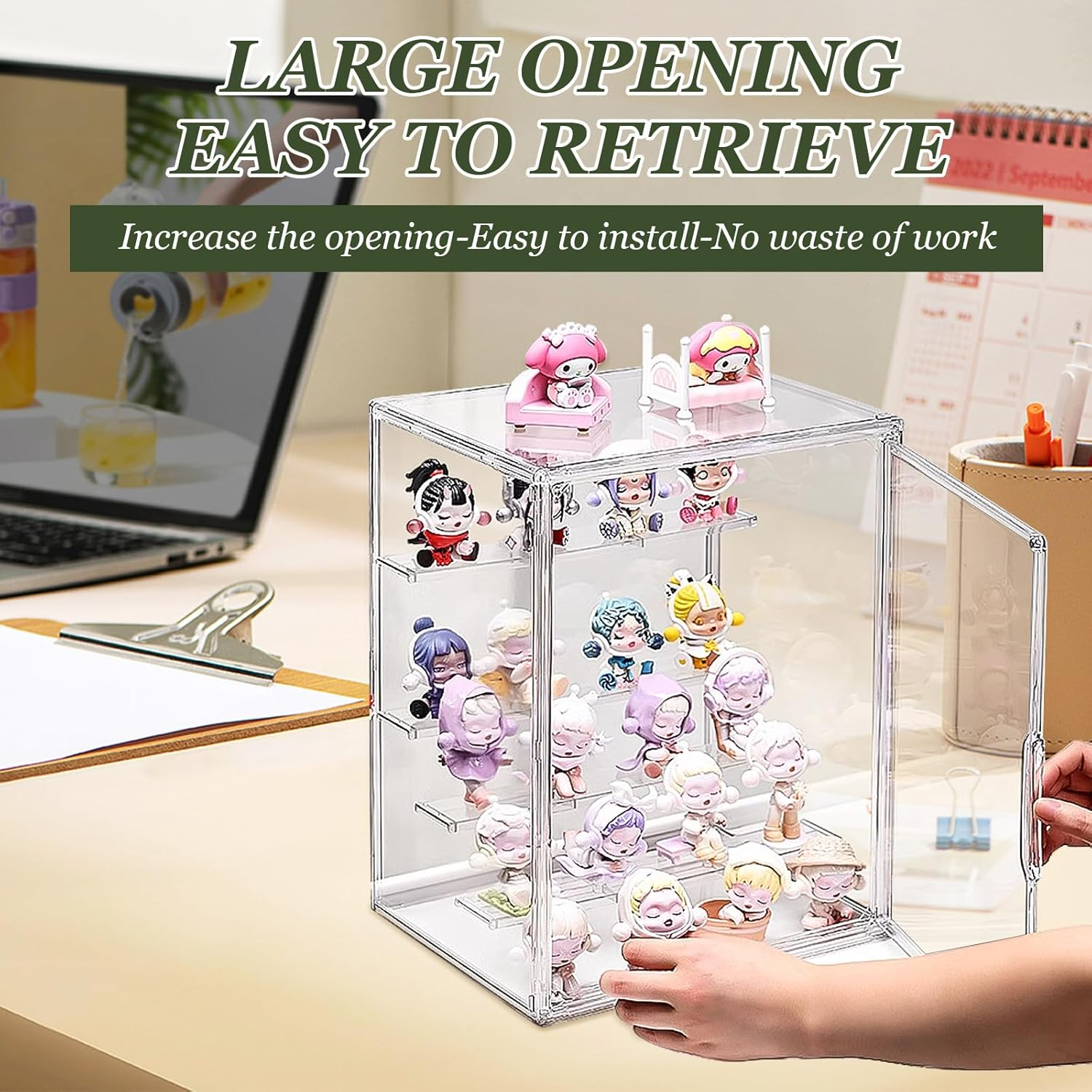 Powerful Acrylic Display Case for Collectibles, 5-Layer Stackable Clear Acrylic Box with Magnetic Movable Panels for  Pop Figure Toys Storage (36X27X22Cm) image number 2