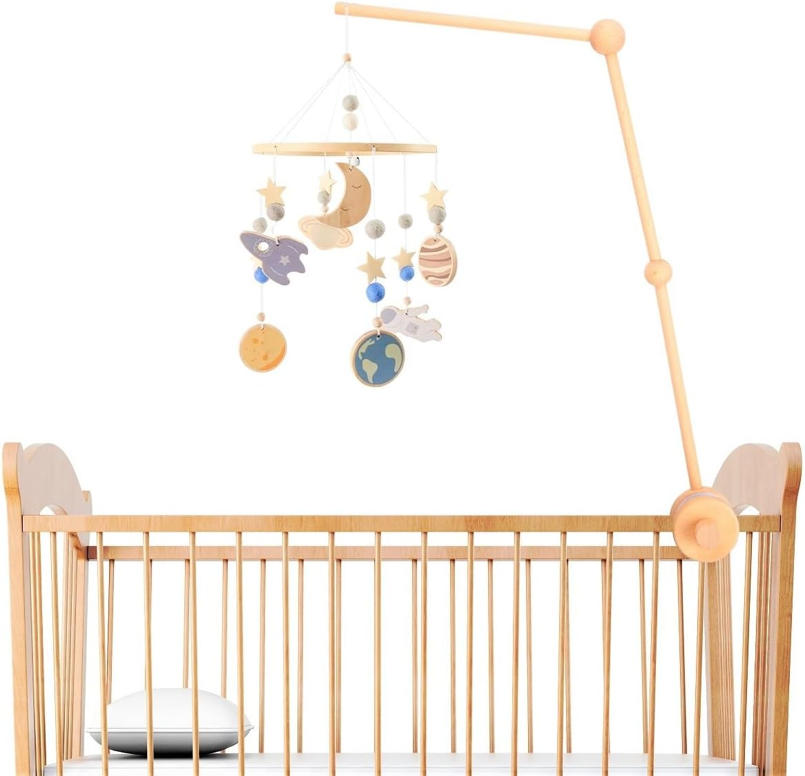Baby Crib Mobile Arm Wooden Crib Mobile Holder Non-Slip Crib Mobile Bed Bell Holder Arm Nursery Mobile Hanger DIY Baby Crib Mobile Hanger for Crib Nursery Decor Infant Toy Gift,1.0 Set image number 2