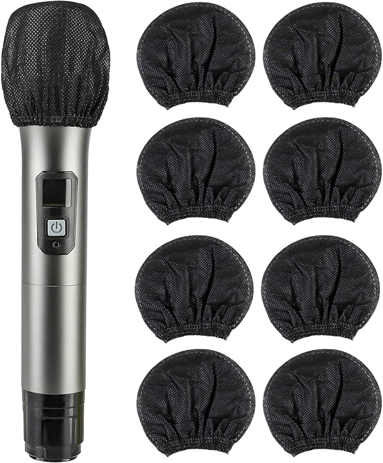 200 Pcs Disposable Microphone Cover Non-Woven Handheld Microphone Windscreen Protective Cap for Recording Room, KTV and Any Shared Environment (Black) image number 1