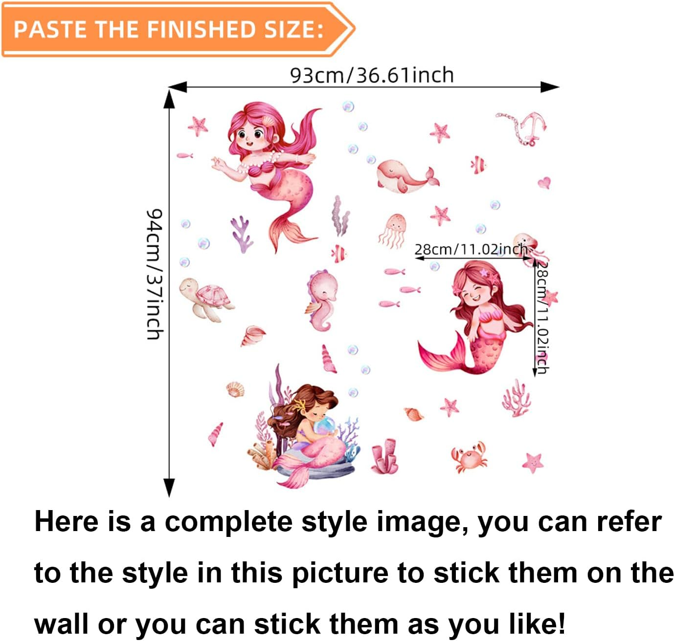 Mermaid Wall Decal Mermaid Fish Wall Stickers under the Sea Marine Fish Whale Turtle Seaweed Grass Bubble Wall Stickers - Bathroom Baby Kids Nursery Girls Bedroom Daycare Wall Decor image number 6