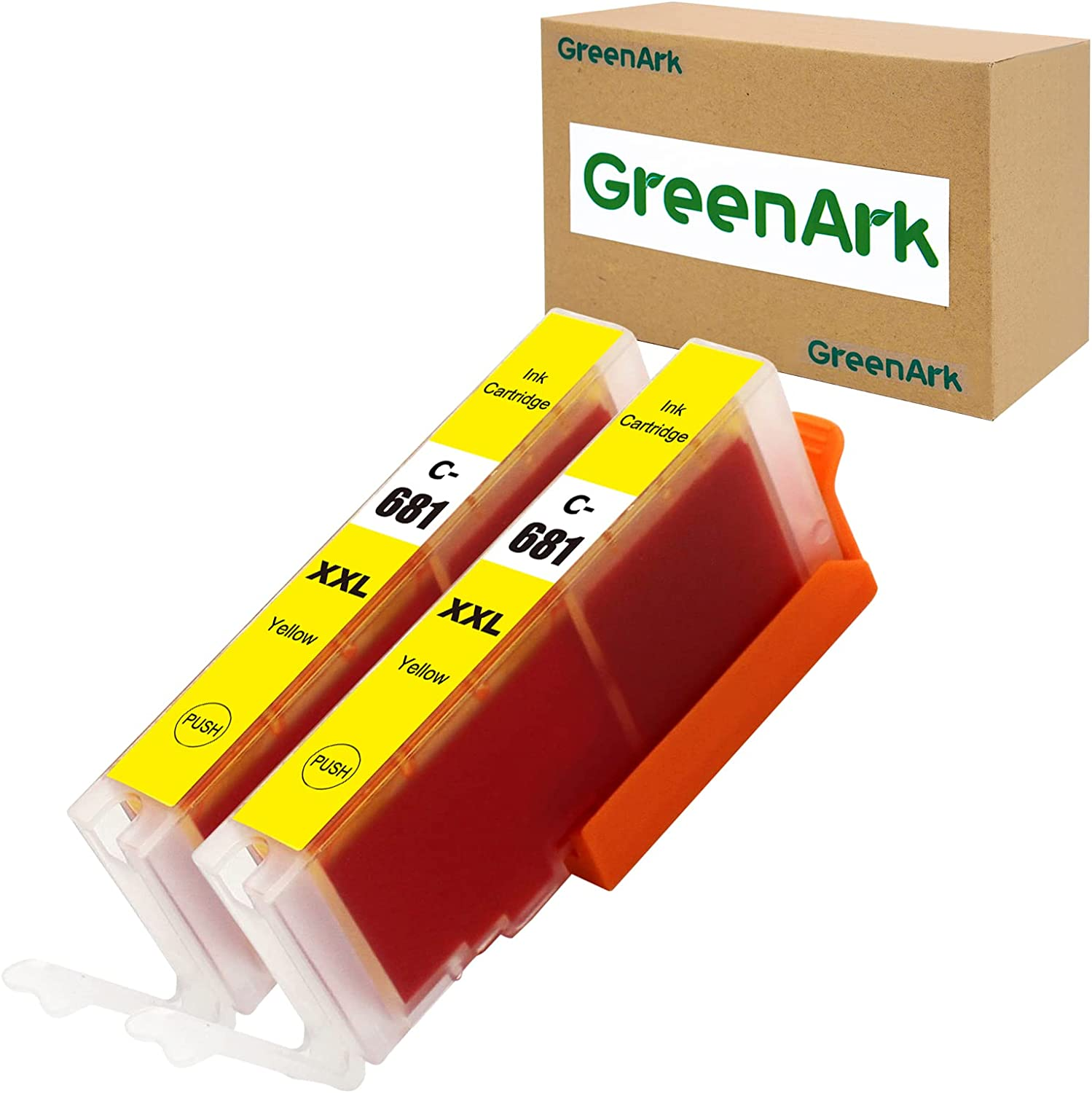 Greenark Compatible Canon 681Xxl Ink Cartridge CLI-681 XXL Ink Replacement for Canon PIXM TR7560 TR8560 TS6160 TS6260 TS8160 TS8260 TS9160 TS9560 TS706 Printer (2 Yellow)