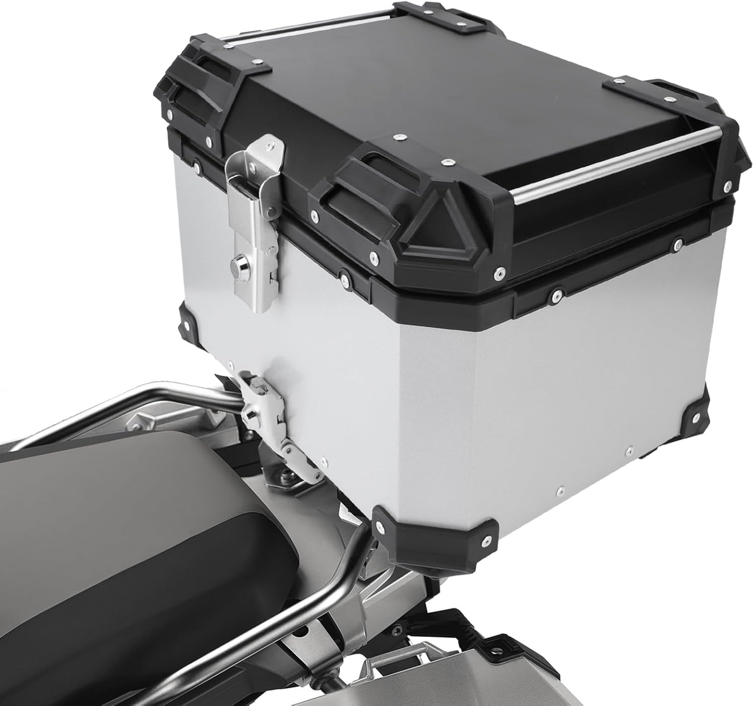 45L Motorcycle Top Case, Aluminum Universal Motorbike Tail Box Trunk Storage with Security Lock for Helmet Luggage, Waterproof Motorcycle Top Box with Back Cushion image number 5