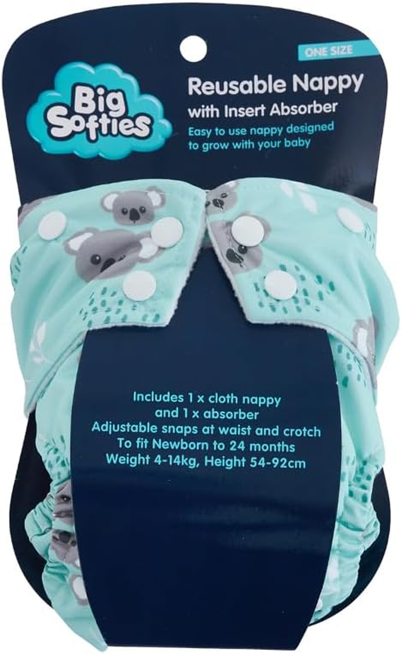 Big Softies Reusable Nappy with Insert Absorber, Koala (Pack of 2) image number 4