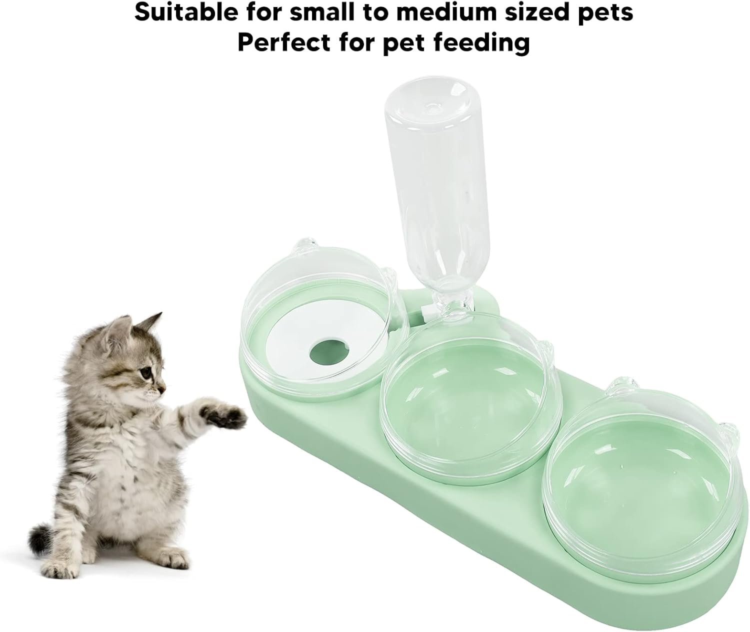 3 in 1 Cat Double Food Bowls, Pet Bowls Pet Food Water Feeder Automatic Puppy Feeder, Multipurpose Food Grade PP Automatic Water Feeder Bowls for Small Cats and Dogs (Light Green) image number 2