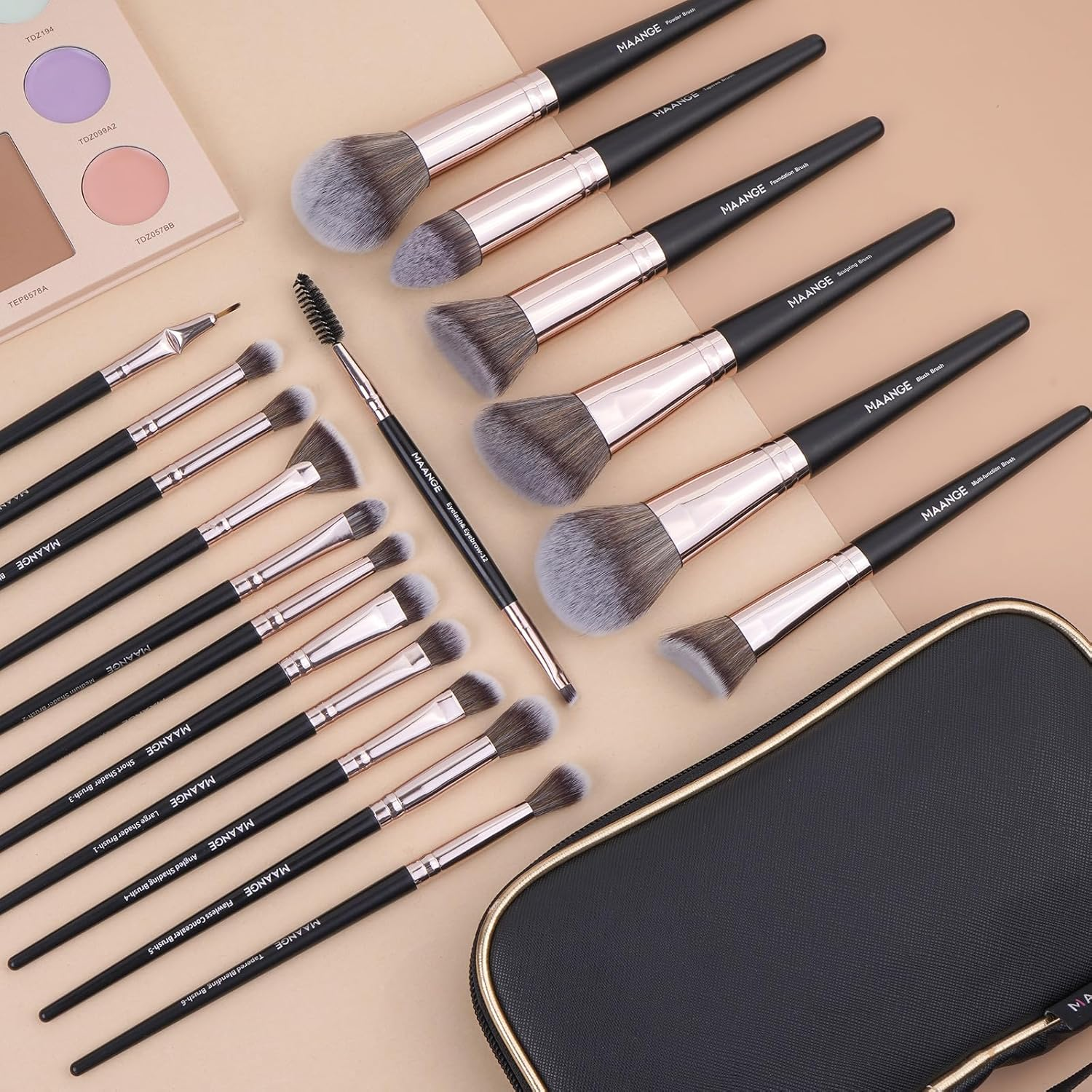 MAANGE 18Pcs Makeup Brushes with Case, Premium and Professional Make up Brush, Soft Bristles, for Foundation Blending Powder Concealers Makeup Brushes Set (Rose Gold) image number 3