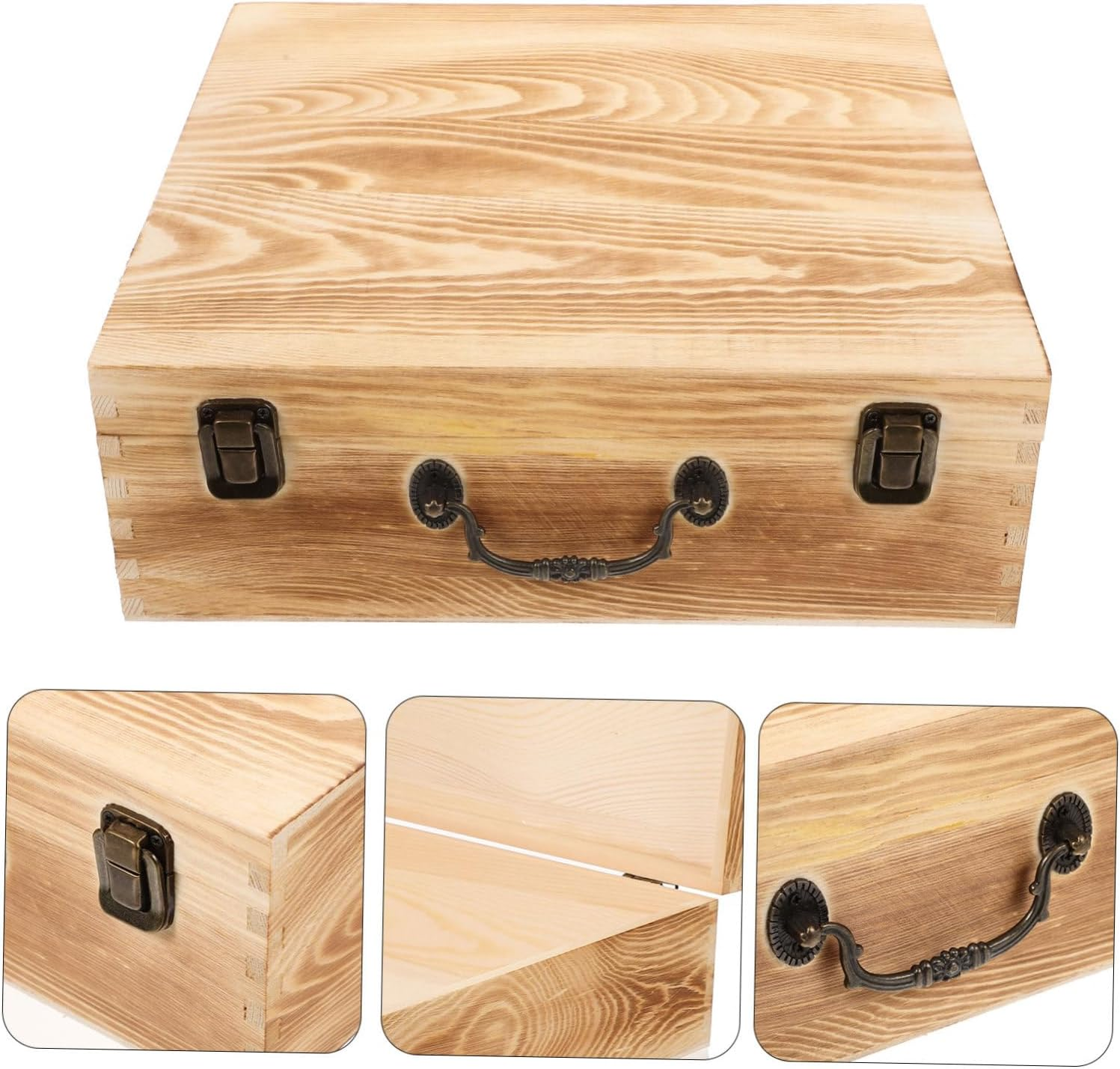 CORHAD Wooden Jewelry Box and Trinket Storage Box Retro 30X30X10Cm Vintage Wooden Treasure Chest for Jewelry Organizer and Keepsake Storage in Home or Use image number 6