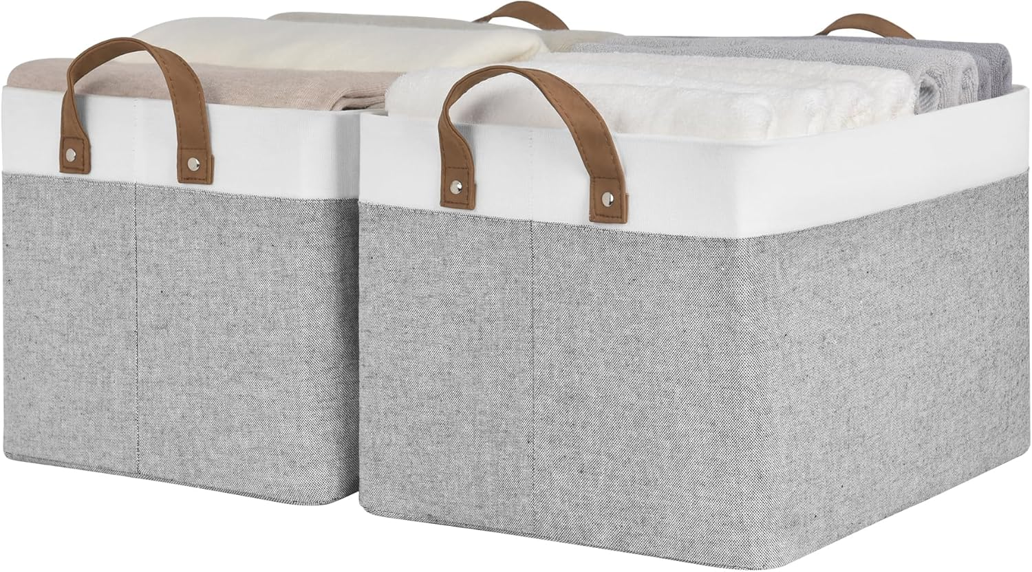 Storageworks Storage Bins, Shelves Baskets for Organizing, Large Fabric Closet Organizers with Handles, Metal Frame, Gray and White, 2-Pack image number 7