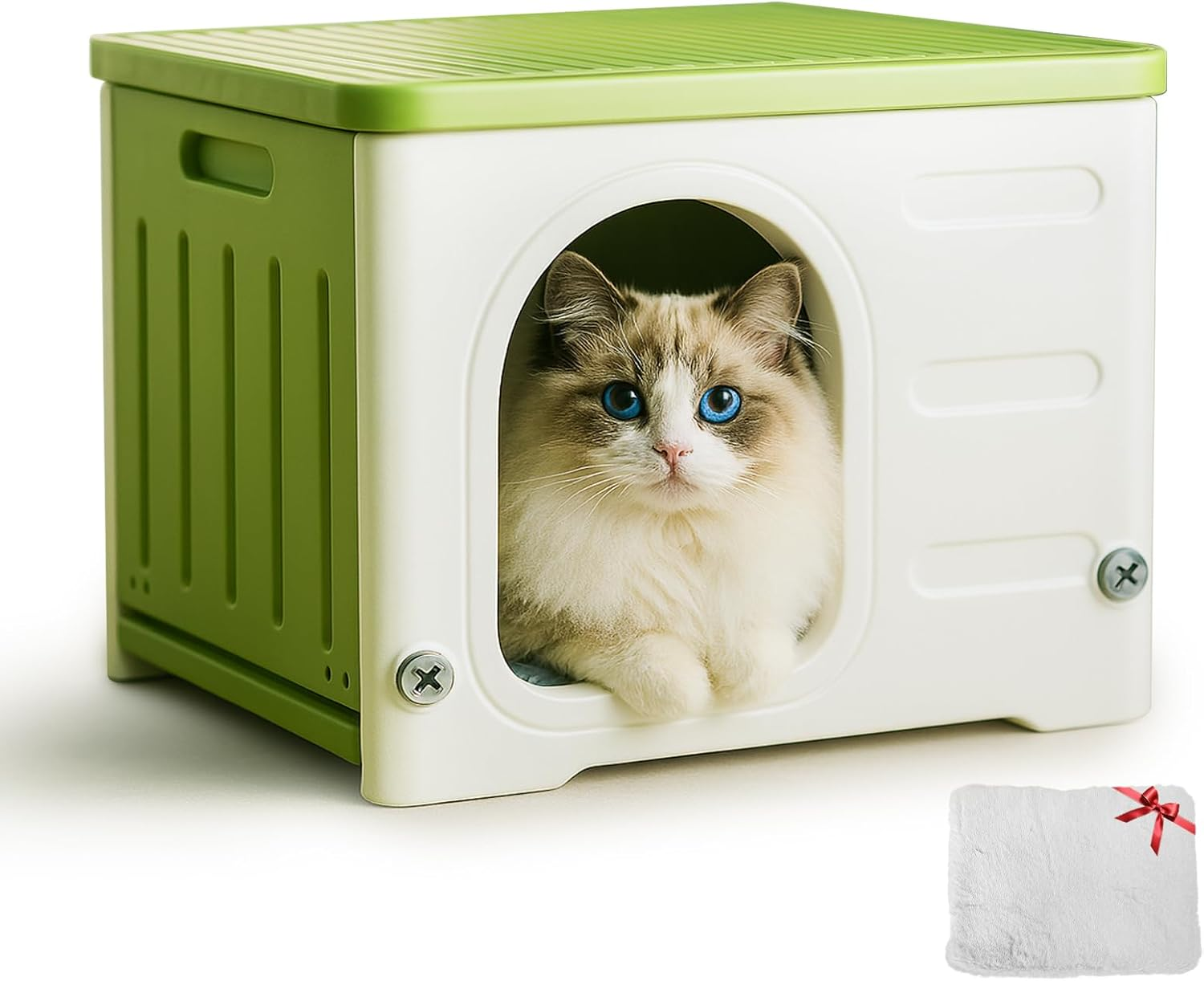 UPET Outdoor Cat House Weatherproof - Stray Cat Shelter with Cushion, Insulated Waterproof Cat Houses for Outdoor Cats, Stackable Elevated Feral Cat Shelter for Indoor/Outdoor Use