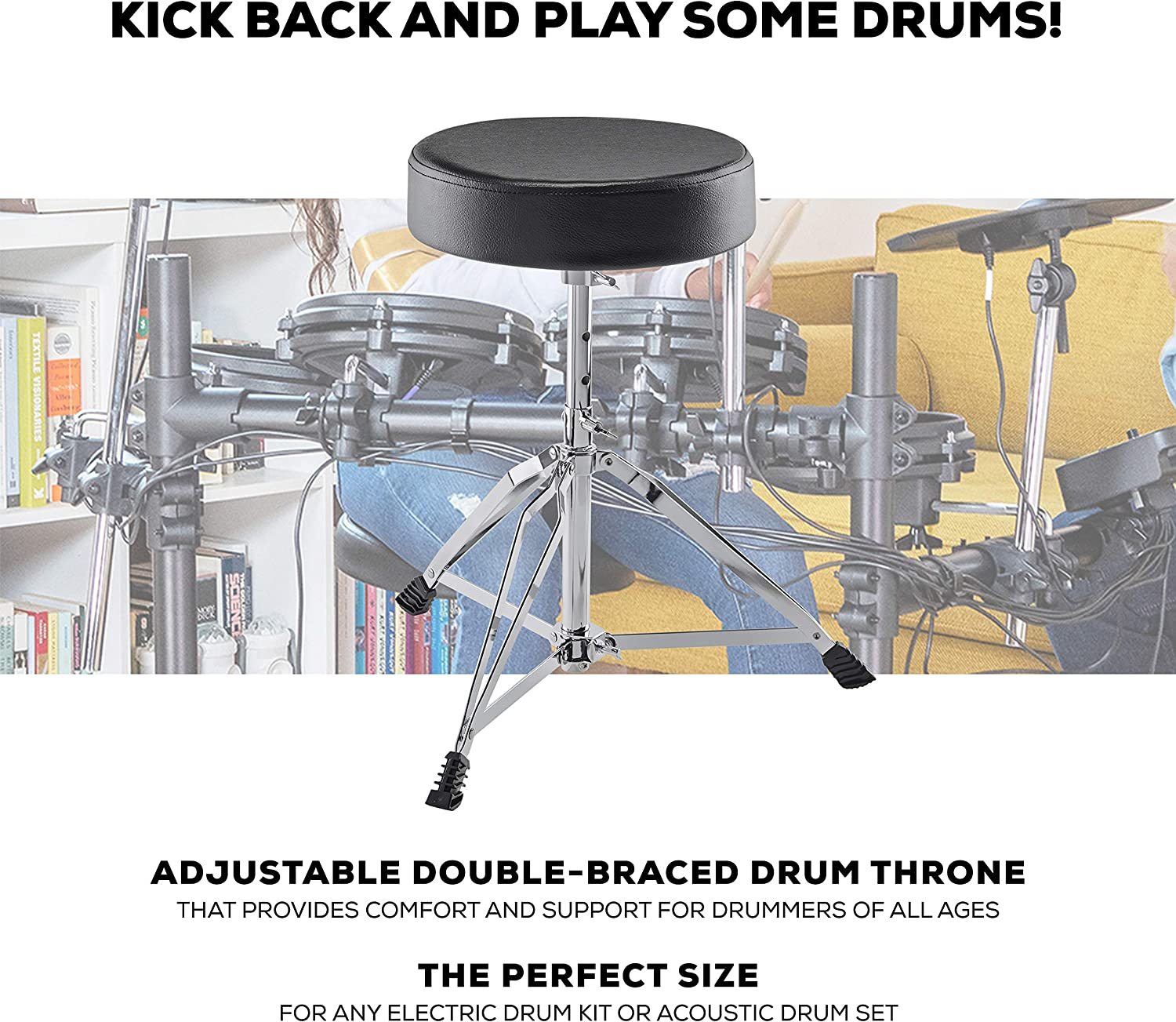 Alesis Drum Essentials Bundle &ndash; Complete Electric Drum Set Accessory Pack Including a Drum Throne and On-Ear Headphones image number 4