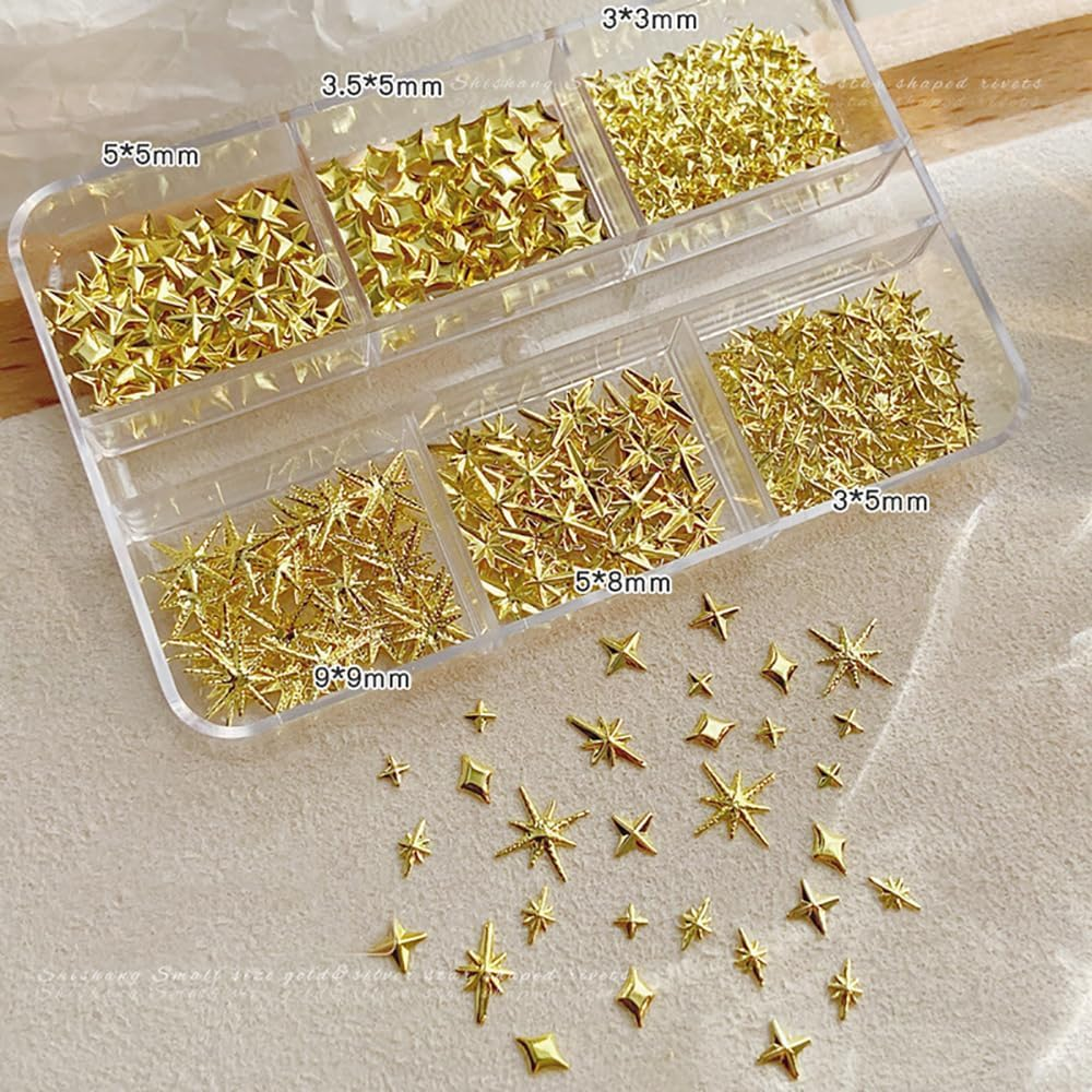 Star Cross Nail Charms - Y2K Nail Star Charms Art - 2 Boxes Silver and Gold Cross Nail Art - Metal Nail Decoration Set - Star Nail Plugs