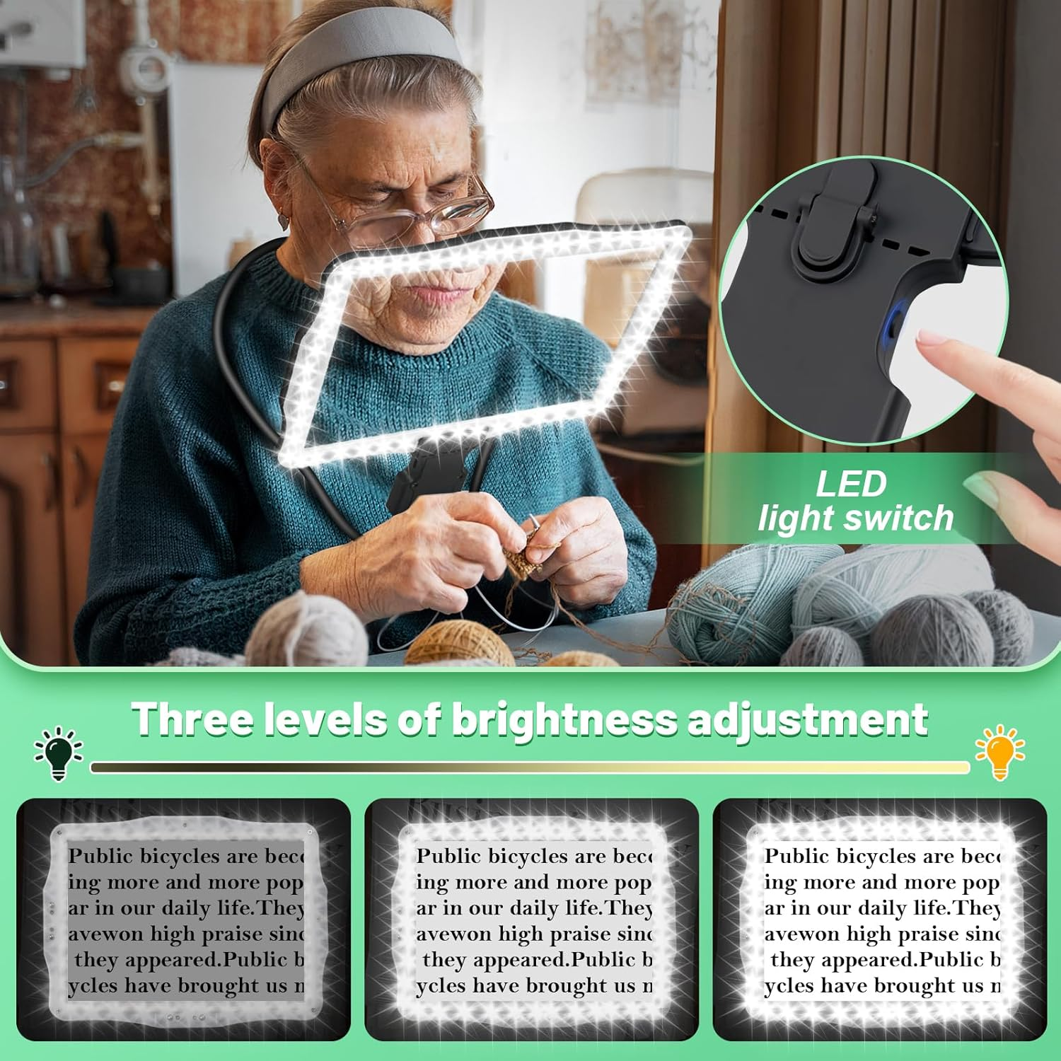 10X Large Magnifying Glass with Light for Reding,Book Page Hands-Free Magnifier with 50 Led Light Neck-Wear Flexible Gooseneck Magnifying Glass for Elderly,Close Worker,Embroidery,Sewing,Crafts image number 5