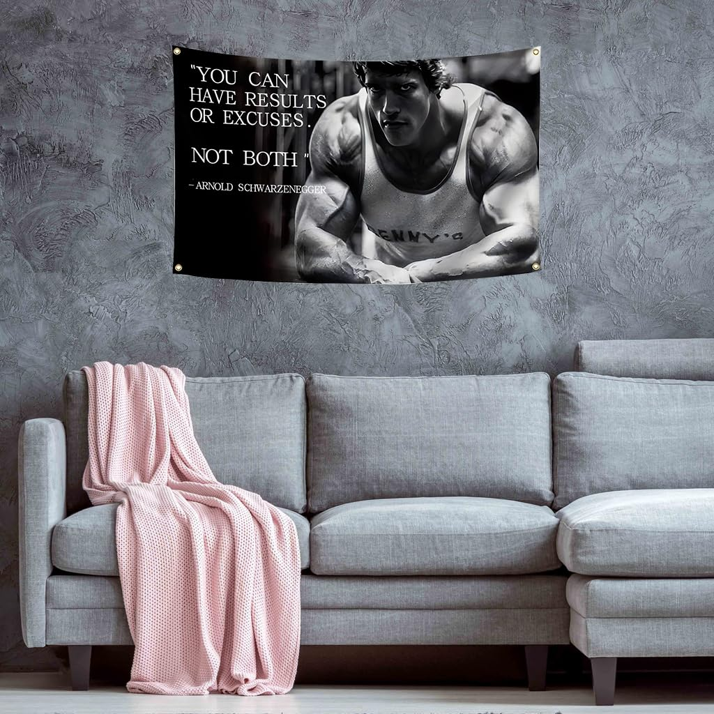 Arnold Schwarzenegger Tapestry 3X5Ft You Can Have Results or Excuses Not Both Banner Flag for Wall Hanging Workout Gym Inspirational Quotes image number 4